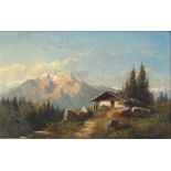 Carl Lafite (1830-1900) Berghof in Alpenlandschaft, alpine landscape with farmhouse,