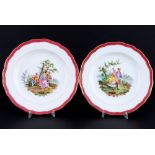 Meissen A-Kante Rot mit romantischer Szenerie 2 Prunkteller 1.Wahl, plates with romantic sceneries,