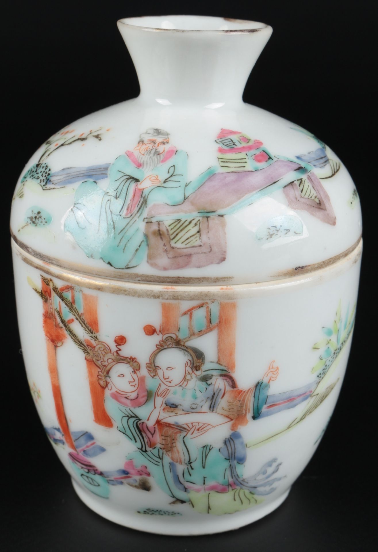 China Konvolut Deckeldosen Familie Rose, chinese lid boxes figural painting, - Image 3 of 6
