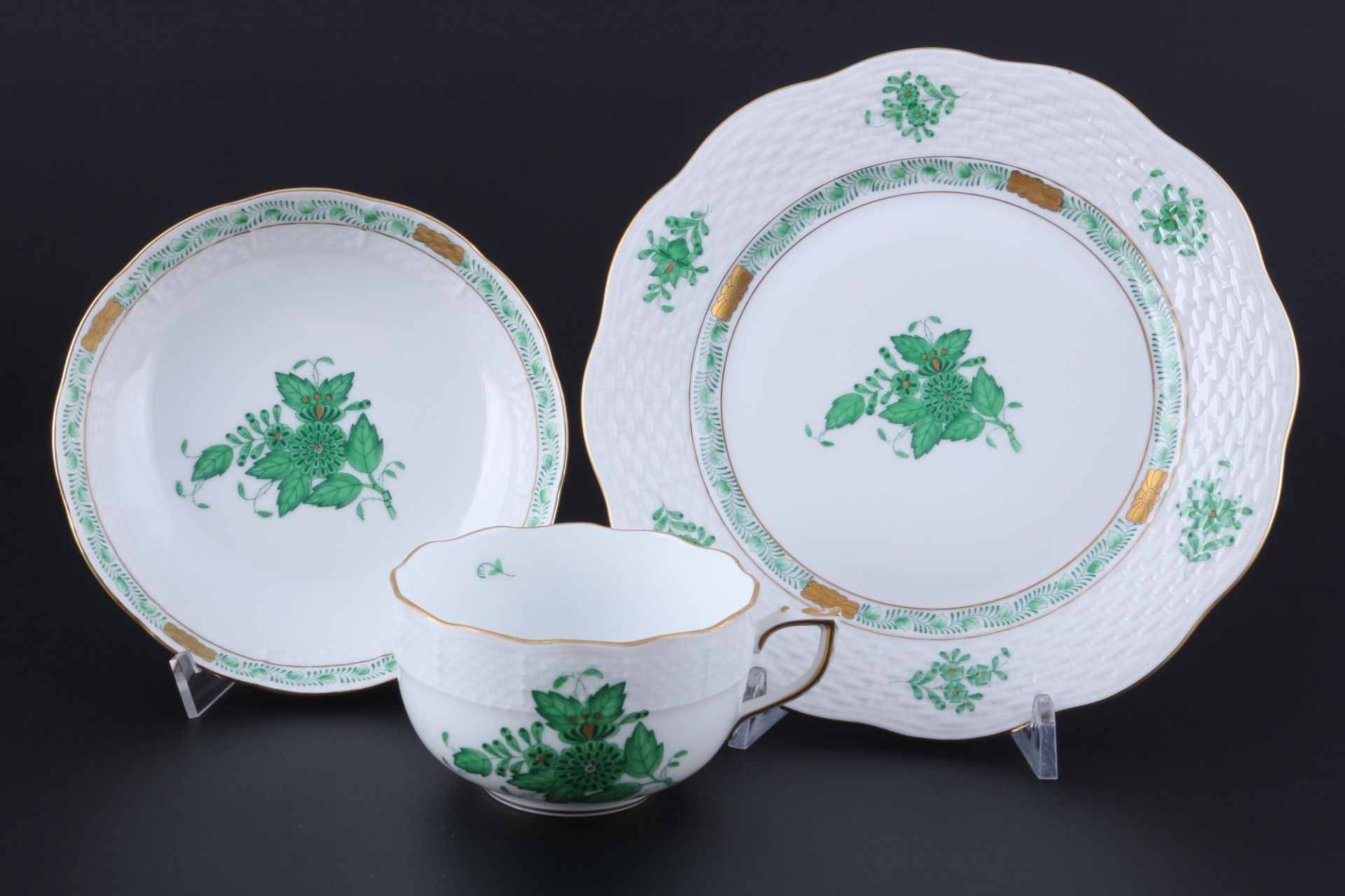 Herend Apponyi Vert 8 Teegedecke mit Tortenplatte, tea cups with cake dish, - Bild 2 aus 4