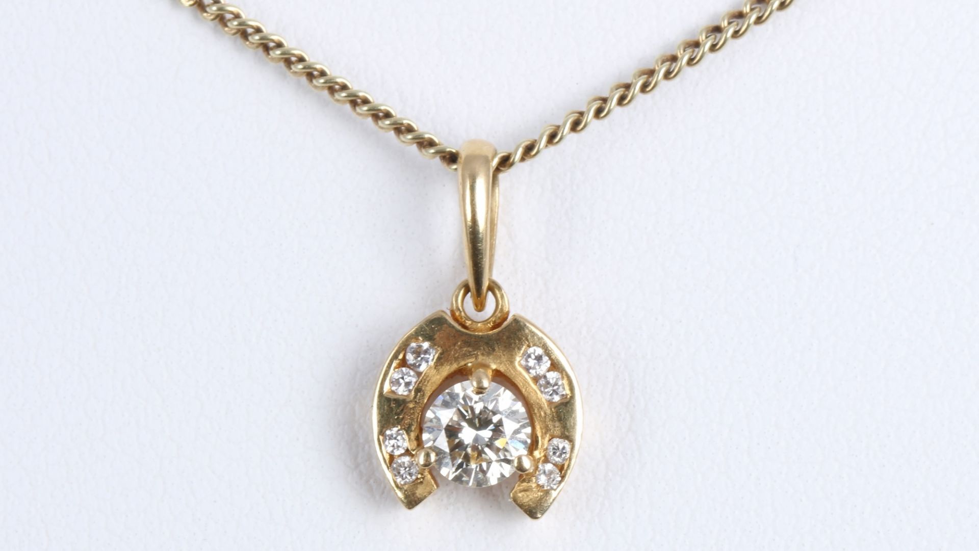750 Gold Hufeisenanhänger Brillant 0.25ct an 585 Gold Kette, 18K diamond pendant with 14K necklace,