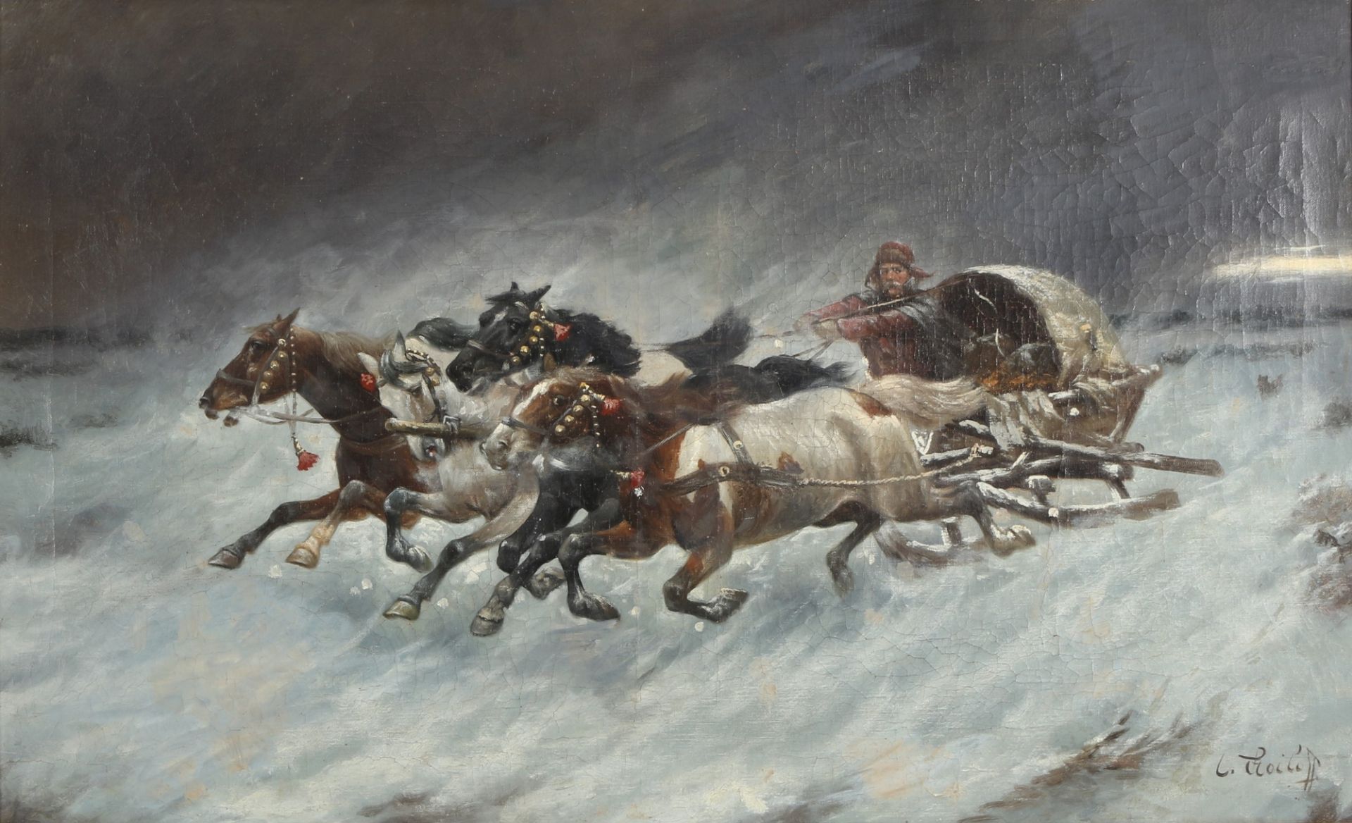 Adolf Baumgartner-Stoiloff (1850-1924) russische Quadriga - Flucht vor Wölfen, russian quadriga,