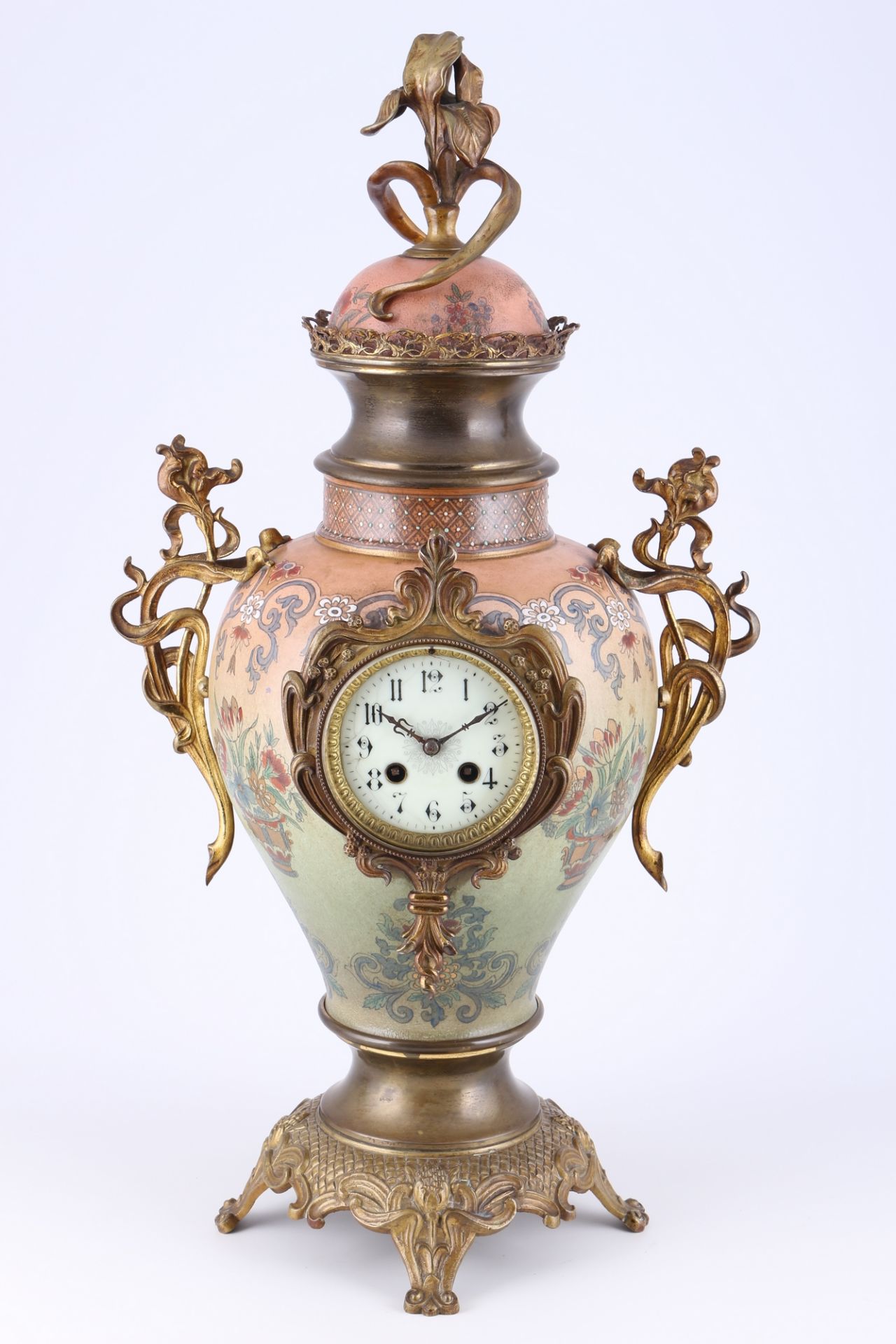 Übergroße Jugendstil Vasenuhr mit Leuchterpaar um 1900, art nouveau french mantel clock set, - Bild 2 aus 9