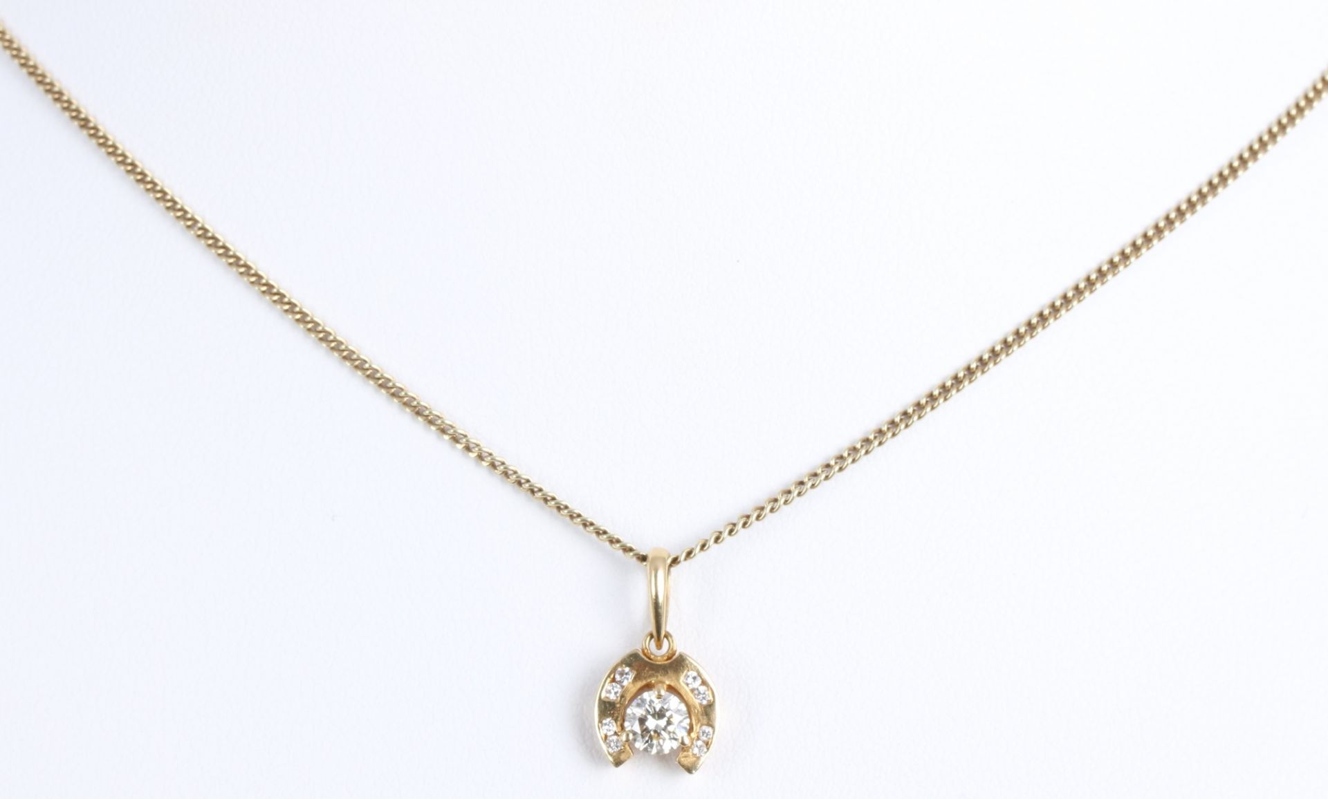 750 Gold Hufeisenanhänger Brillant 0.25ct an 585 Gold Kette, 18K diamond pendant with 14K necklace, - Bild 2 aus 5