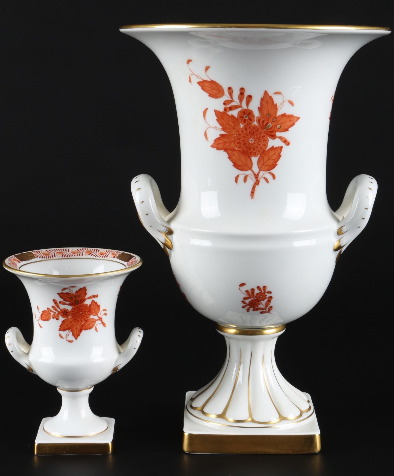 Herend Apponyi Orange 2 Henkelvasen, porcelain amphora