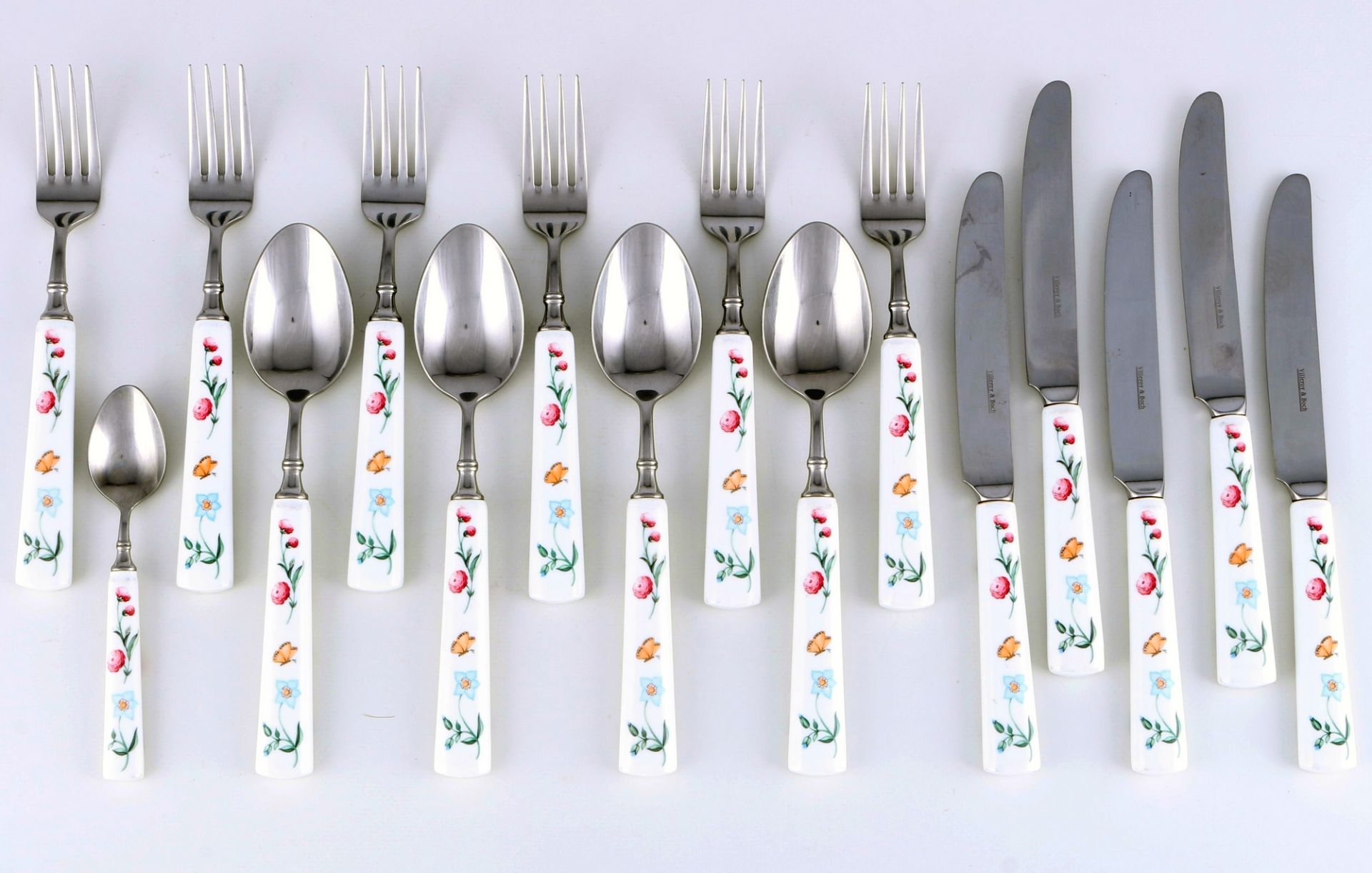 Villeroy & Boch Mariposa 16-teiliges Besteck Konvolut, porcelain cutlery lot,