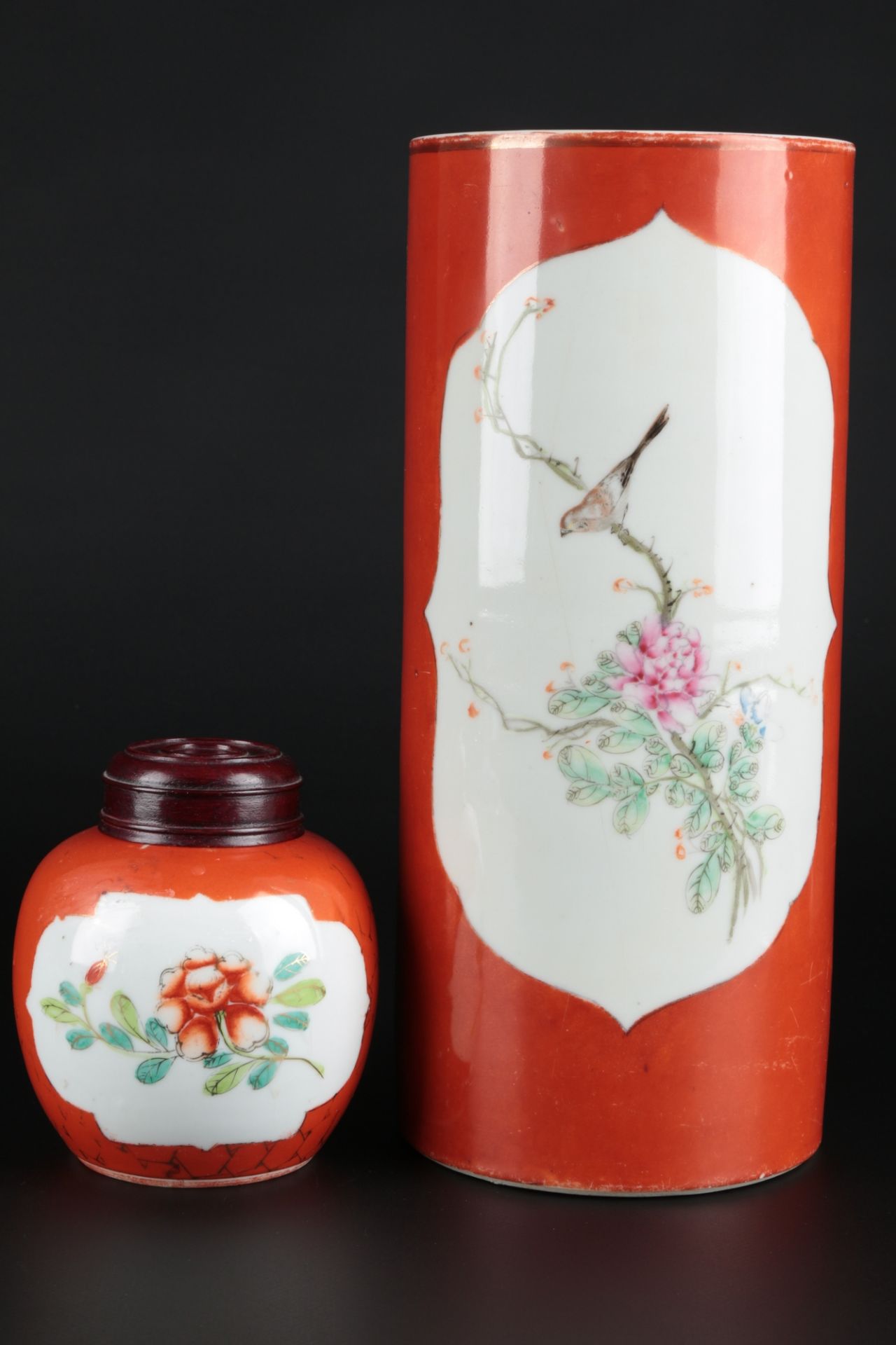 China große orange Vase und Deckeldose, chinese vase and lid box, - Image 4 of 5