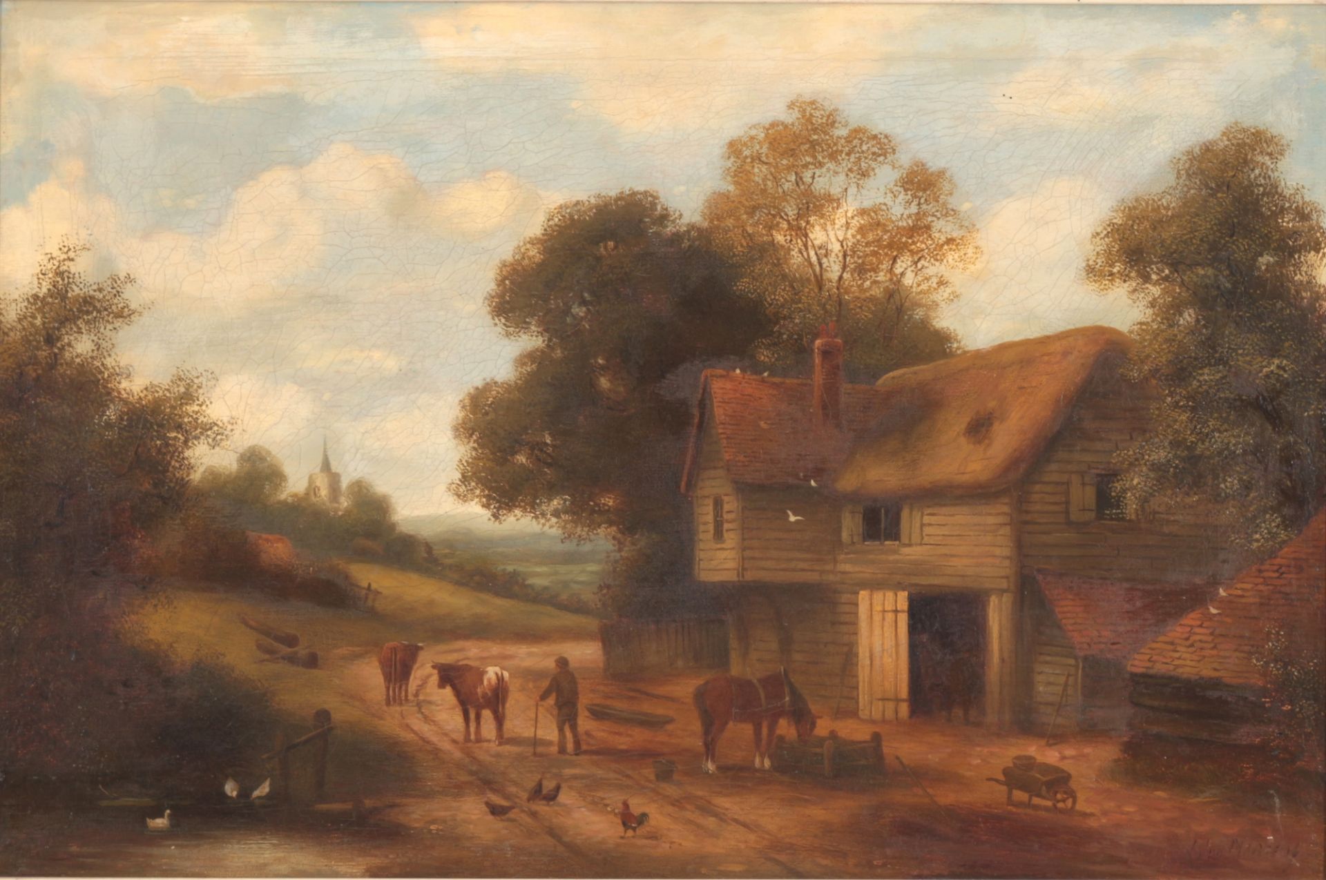 Jacob Jan van der Maaten (1820-1879) Gehöft mit Pferd und Kühen,