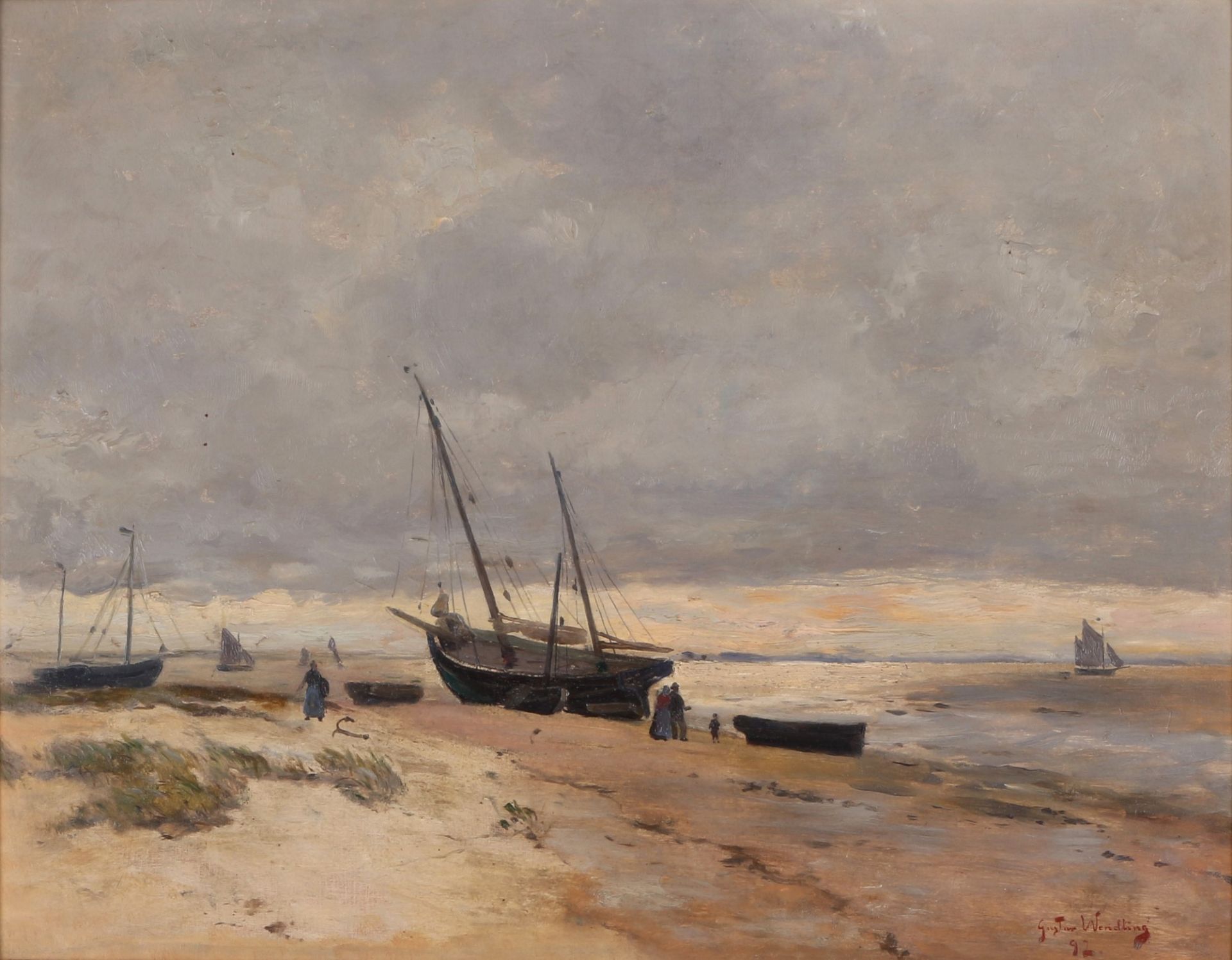 Gustav Wendling (1862-1932) Ostsee Strandlandschaft mit Fischerbooten, baltic sea beach landscape,