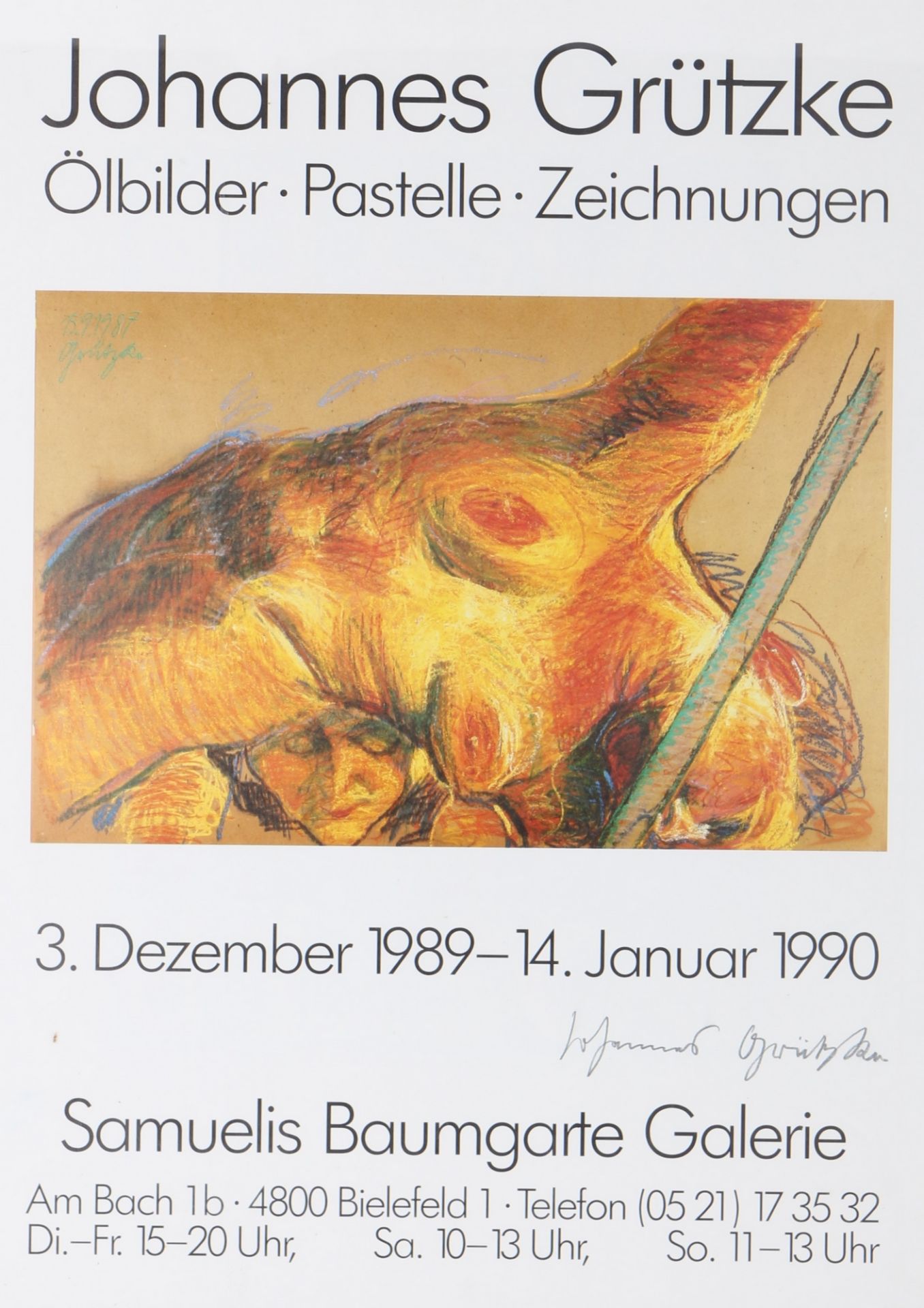 Johannes Grützke (1937-2017) signiertes Ausstellungsplakat 1989-1990 Samuelis Baumgarte Galerie, - Bild 2 aus 3