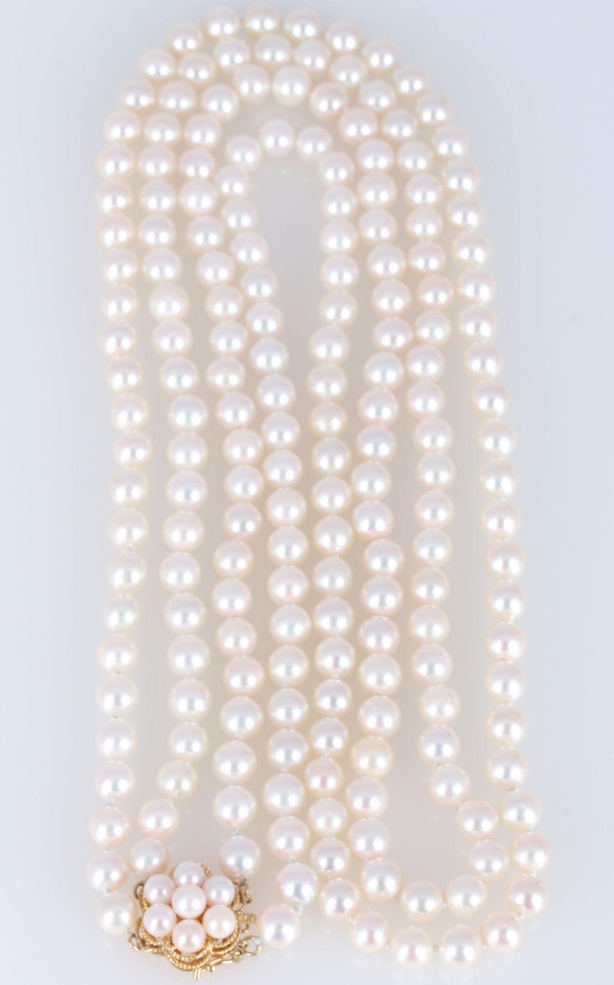 2-reihige Perlenkette mit 585 Goldverschluss, pearl necklaces with 14K gold lock, - Bild 3 aus 4