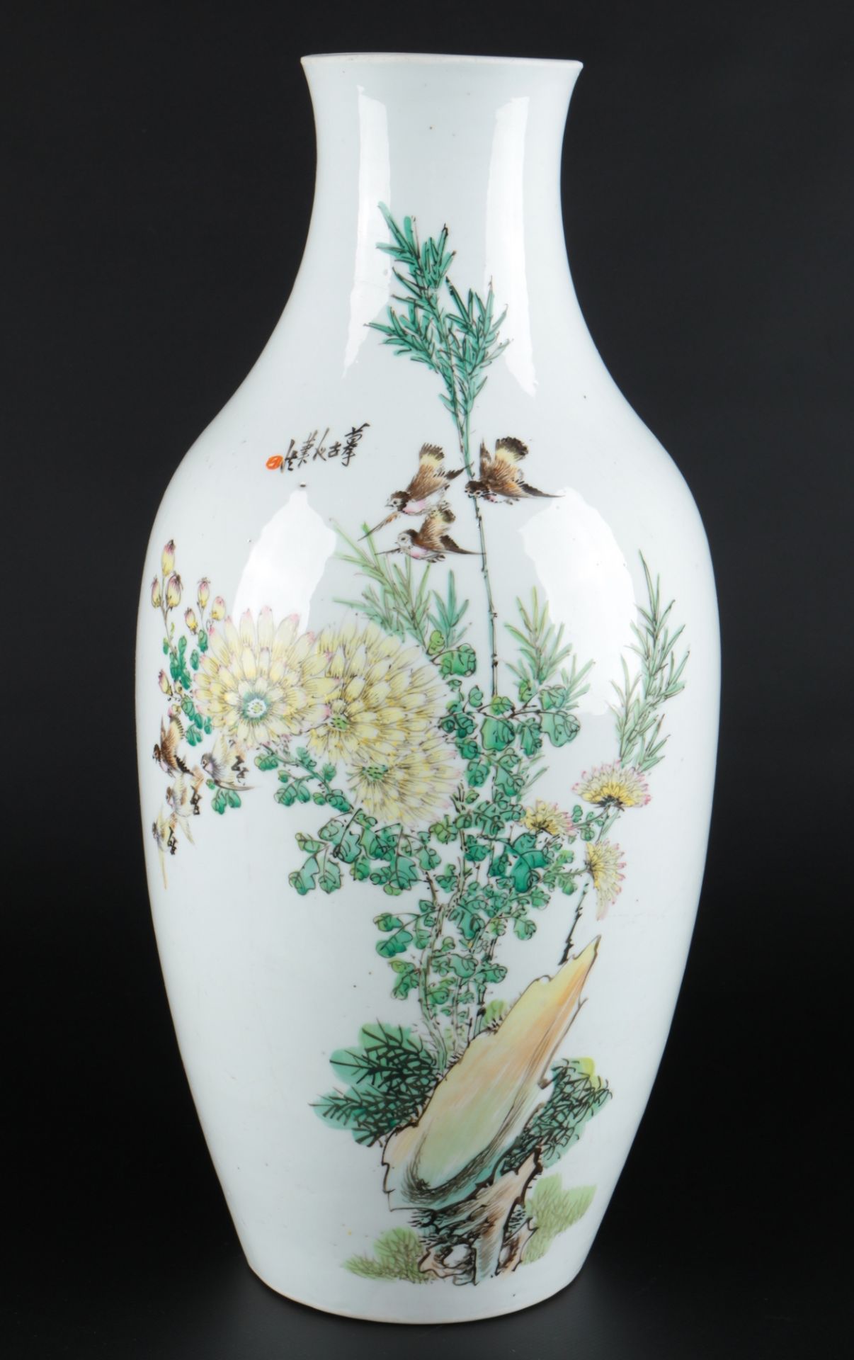 China große Vase mit Chrysanthemen und Vögeln, chinese large vase,