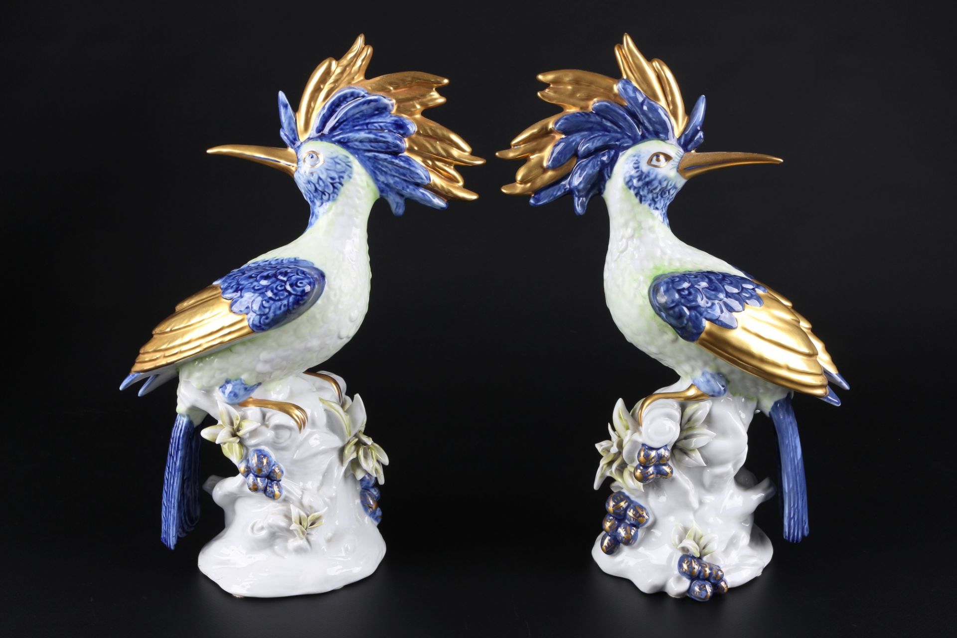 Manifattura Artistica le Porcellane großer Kakadu mit 2 Wiedehopfe, porcelain parrot / hoopoo, - Bild 4 aus 6