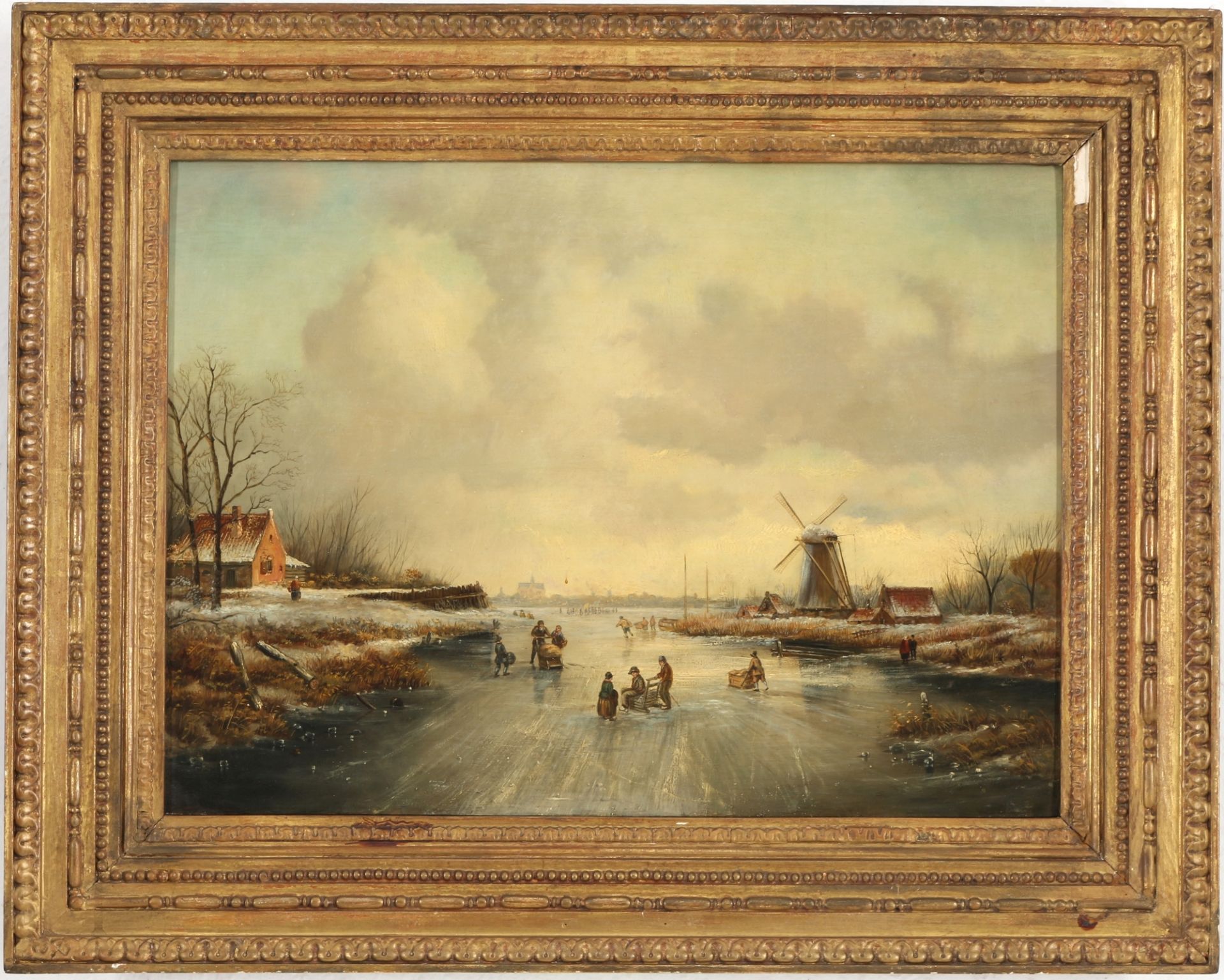 Niederländischer Maler belebter Wintertag mit Schlittschuhfahrern, dutch painter winter day - Bild 2 aus 4