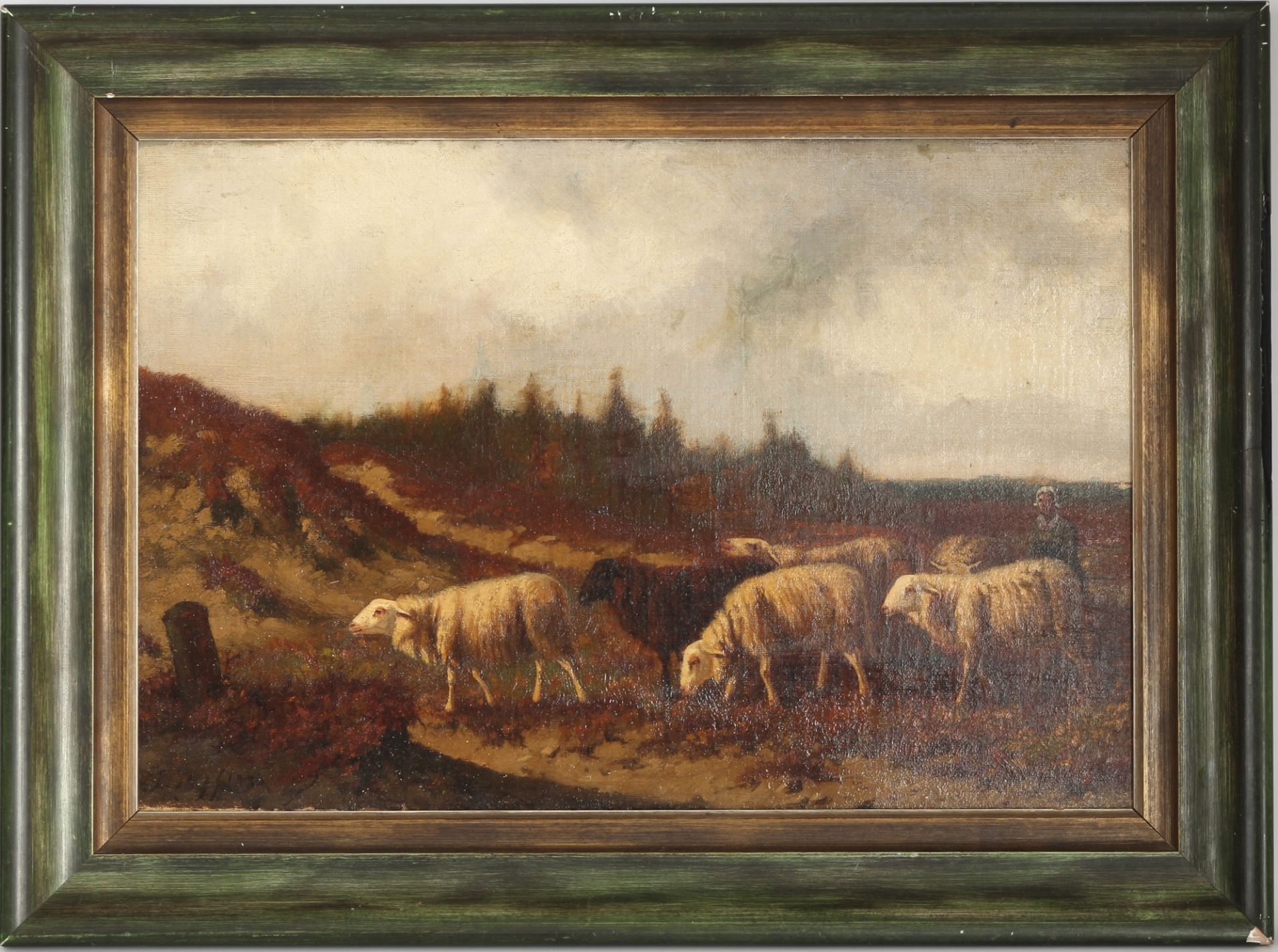 Laurens Plas (1828-1893) Hirtin mit Schafen, shepard with sheep flock, - Bild 2 aus 4