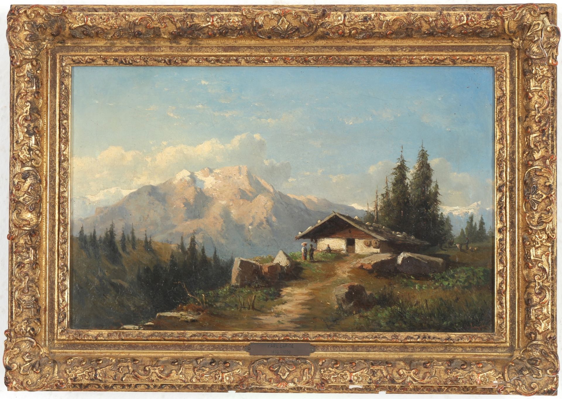 Carl Lafite (1830-1900) Berghof in Alpenlandschaft, alpine landscape with farmhouse, - Bild 2 aus 4