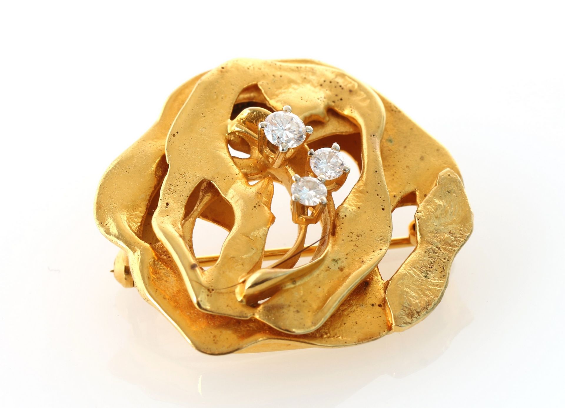 585 Gold Brosche mit 3 Brillanten 0,30ct, gold diamond brooch,