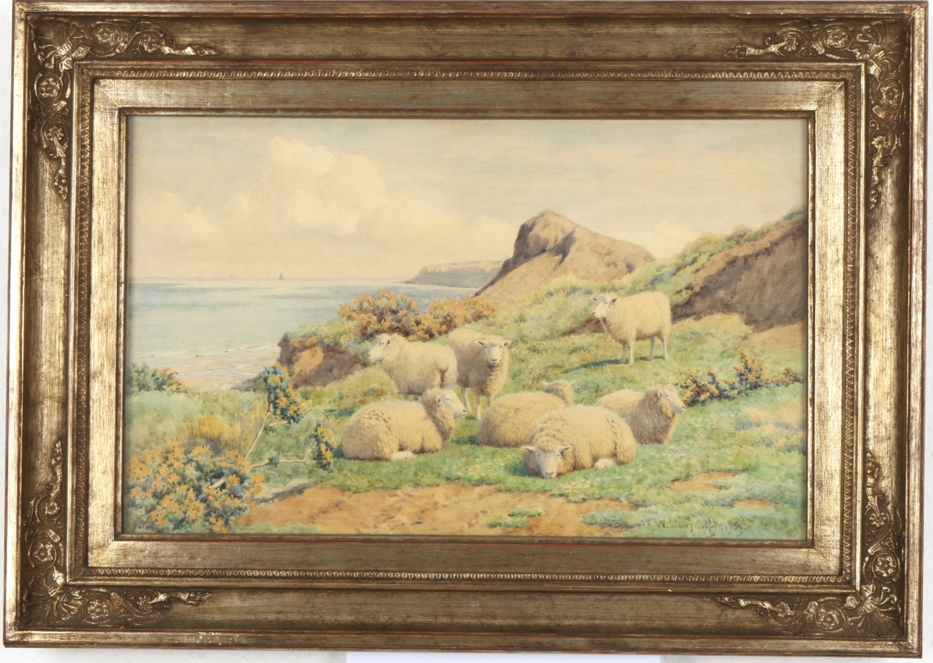 William Sidney Cooper (1854-1927) Schafe mit Meerblick 1909, sheep with sea view, - Bild 2 aus 3