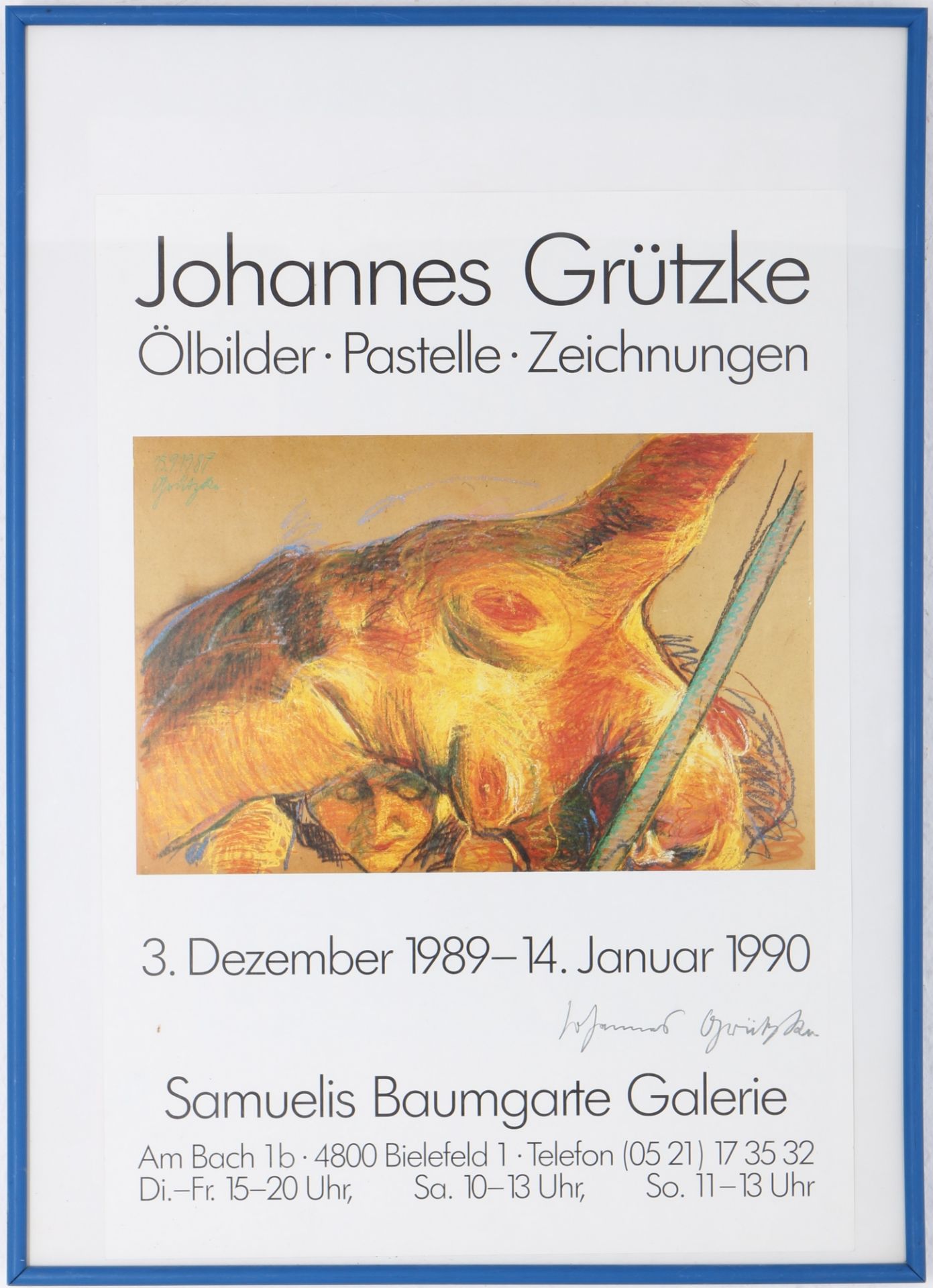 Johannes Grützke (1937-2017) signiertes Ausstellungsplakat 1989-1990 Samuelis Baumgarte Galerie,