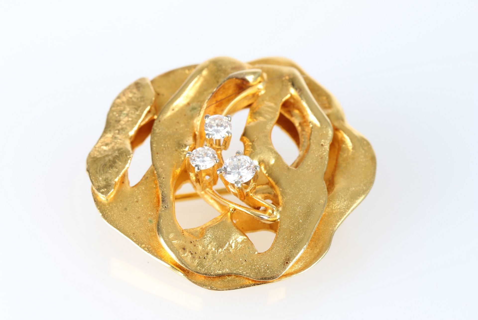 585 Gold Brosche mit 3 Brillanten 0,30ct, gold diamond brooch, - Bild 2 aus 5
