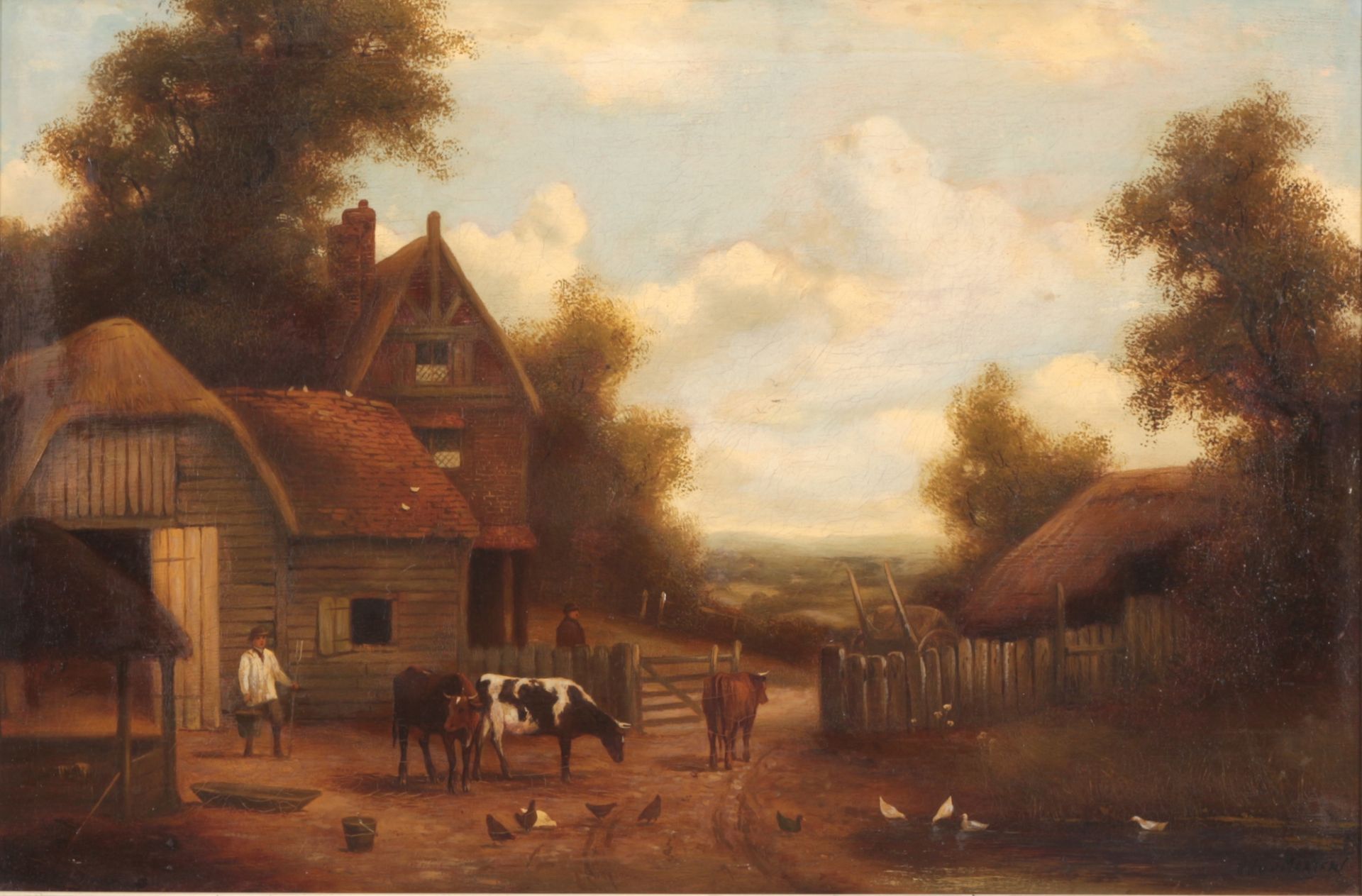 Jacob Jan van der Maaten (1820-1879) Gehöft mit Bauern und Kühen,