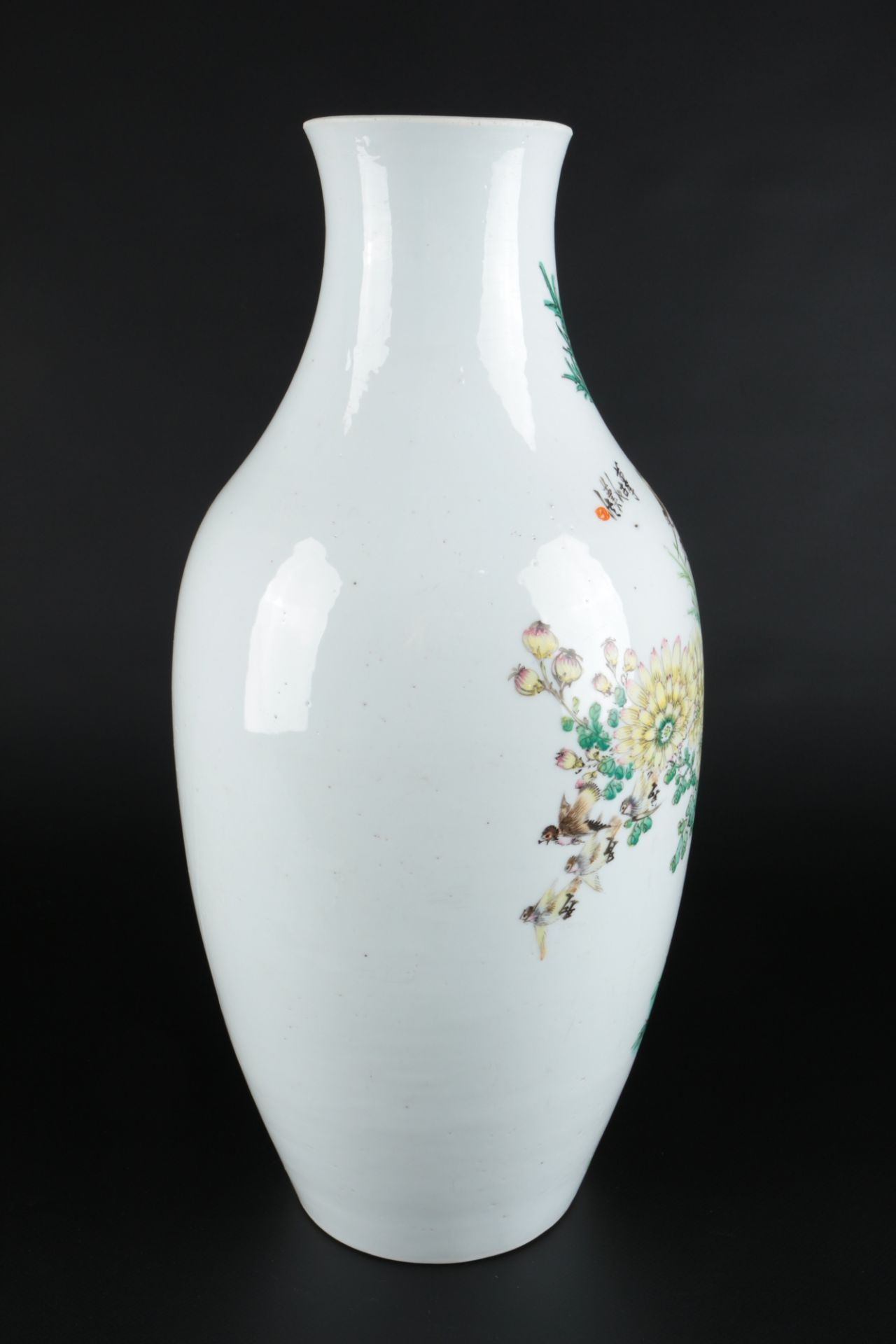 China große Vase mit Chrysanthemen und Vögeln, chinese large vase, - Bild 2 aus 4