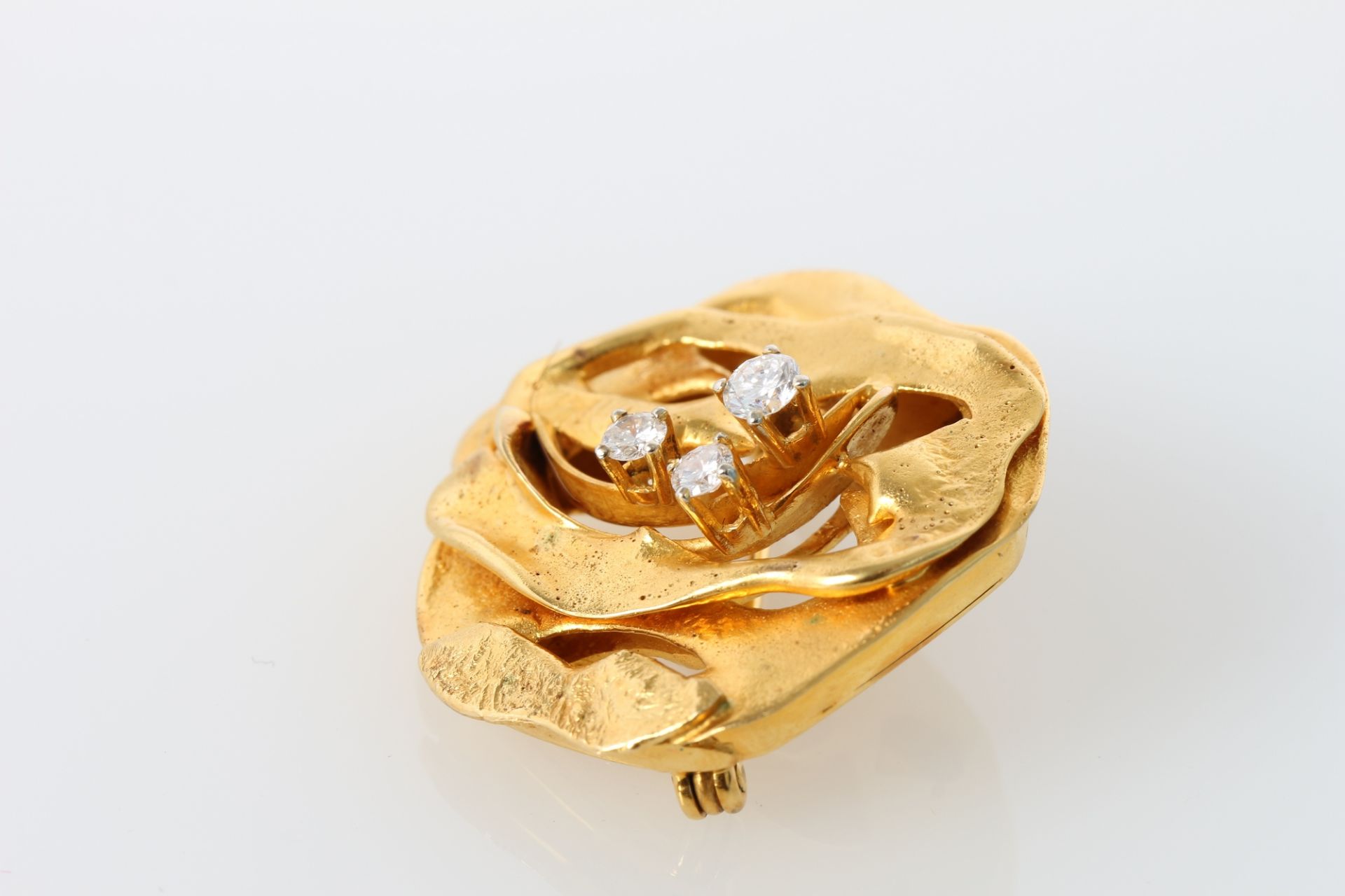 585 Gold Brosche mit 3 Brillanten 0,30ct, gold diamond brooch, - Bild 3 aus 5