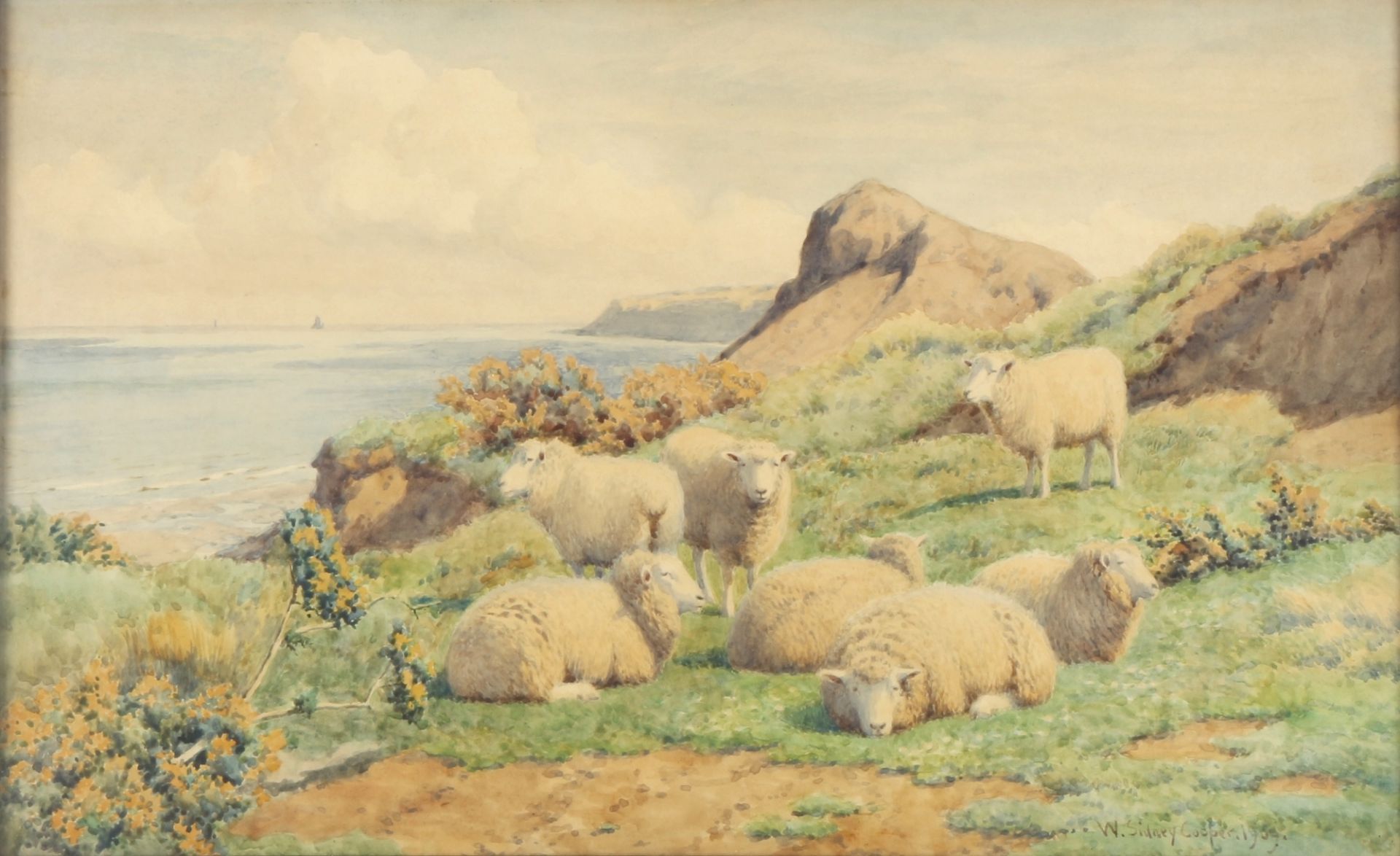 William Sidney Cooper (1854-1927) Schafe mit Meerblick 1909, sheep with sea view,
