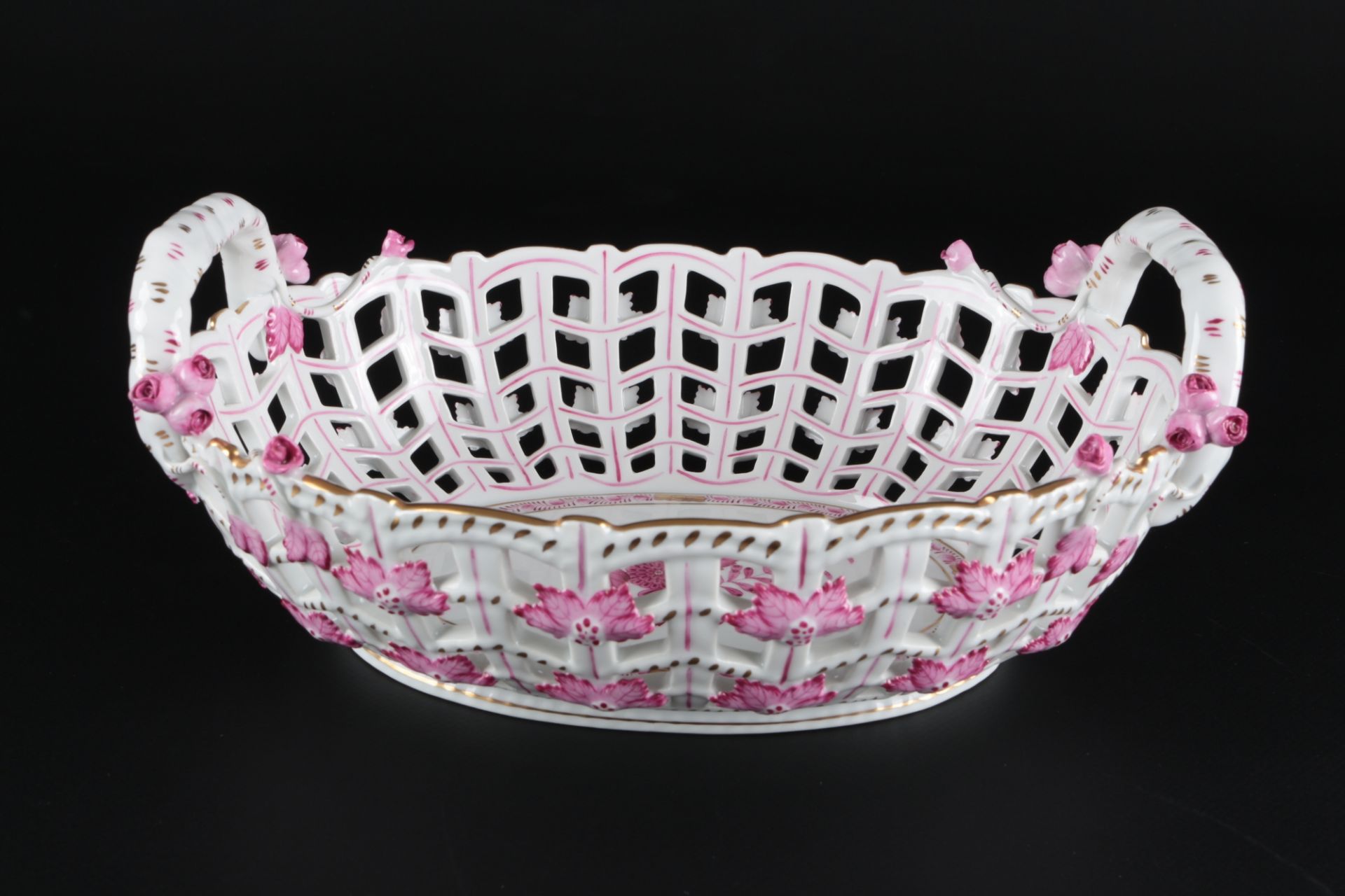 Herend AP Apponyi Purpur Durchbruch Henkelkorb, porcelain cutwork basket, - Bild 5 aus 7