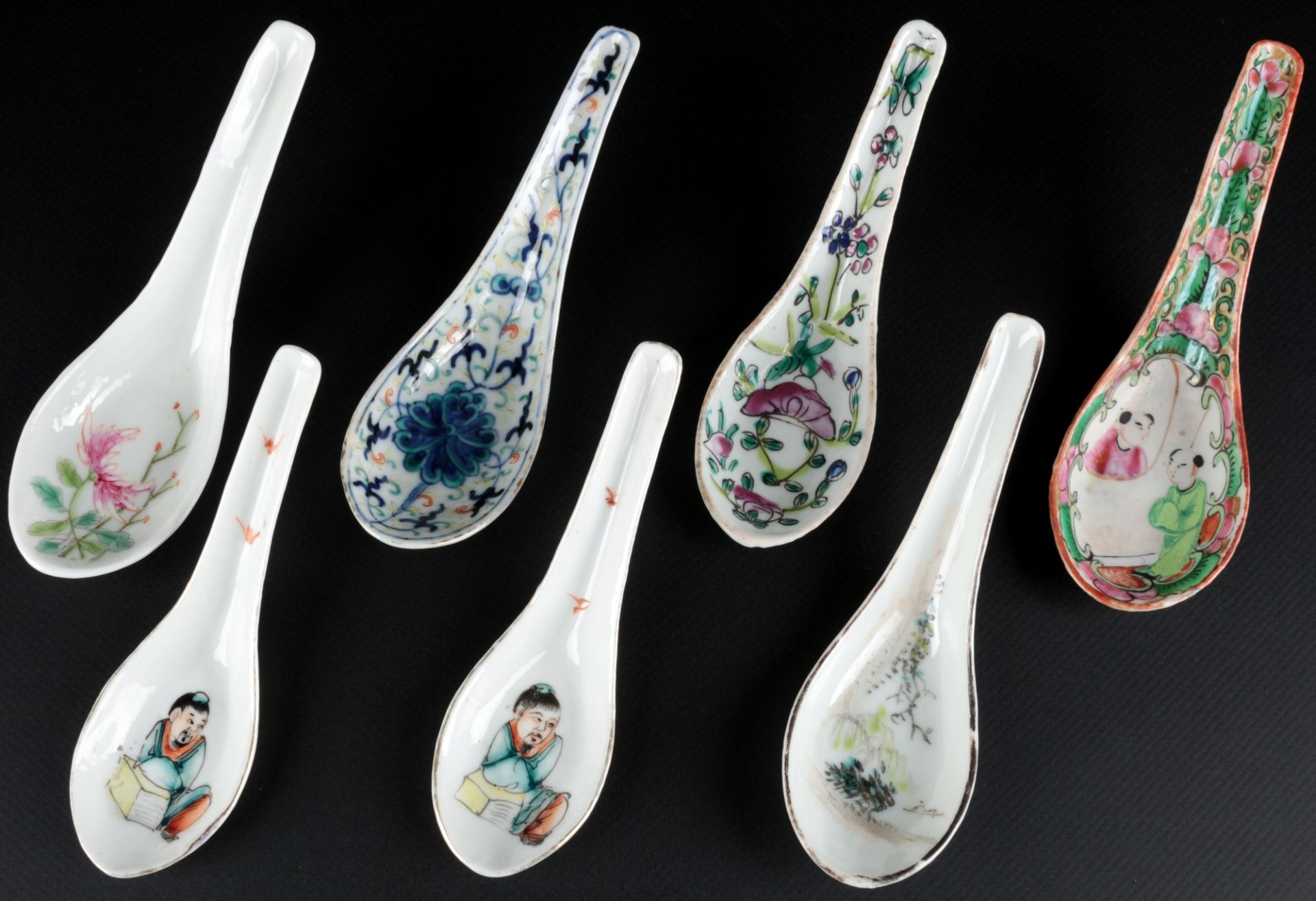 China 6 Löffel diverse Dekore, chinese spoons,