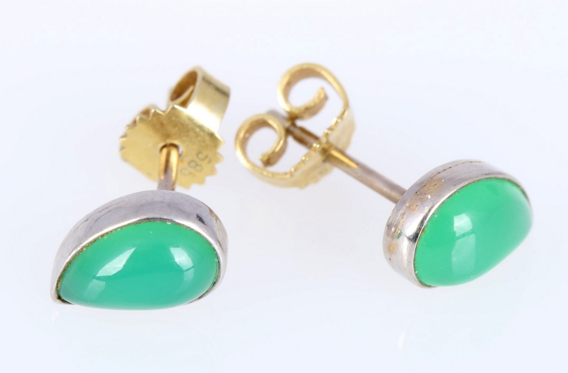585 Gold Ohrstecker mit Chrysopras, 14K gold emerald ear studs,