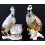 Karl Ens 2 große Rebhuhn-Figuren, Volkstedt, porcelain partridge with partridge pair,