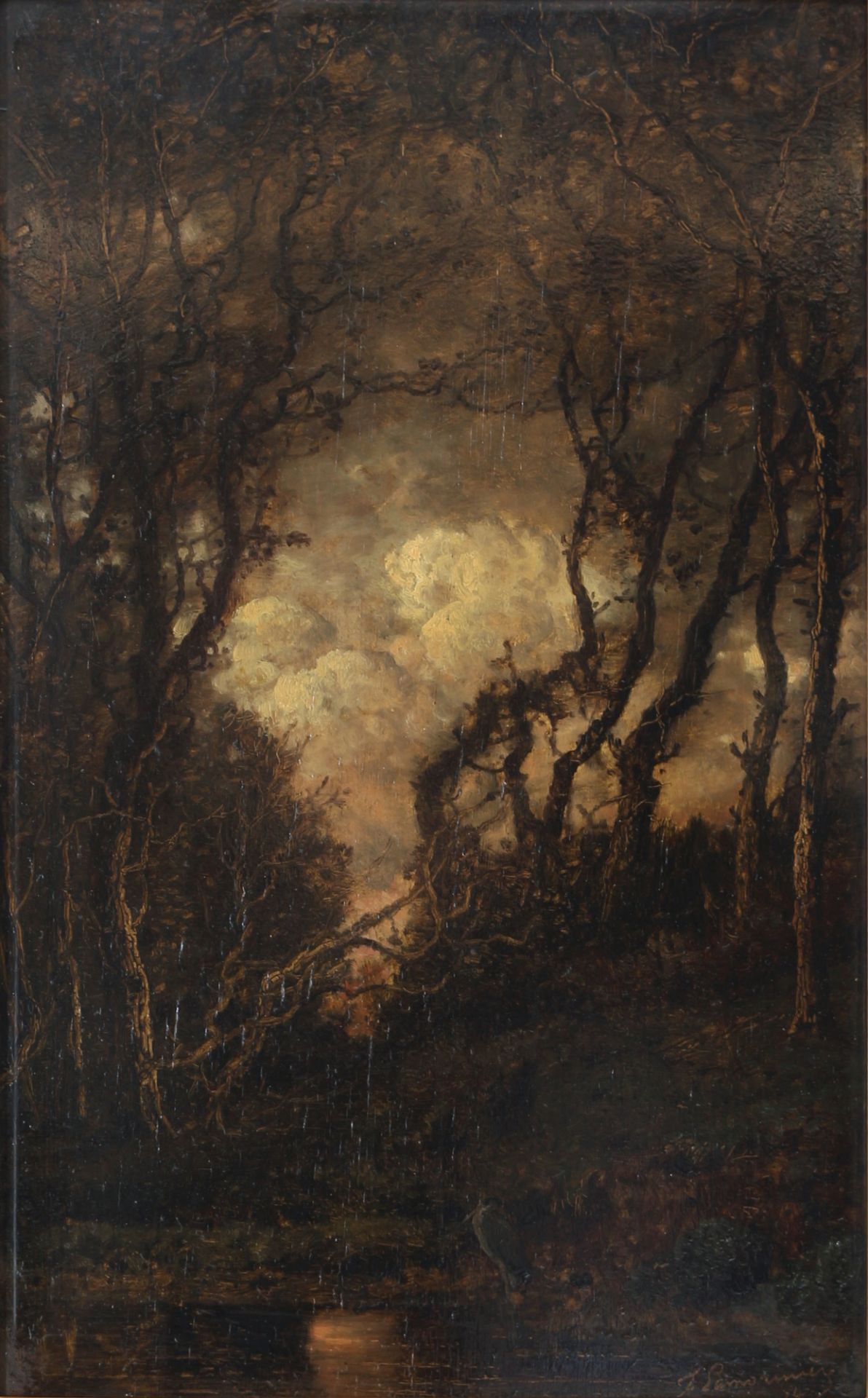 François Lamoriniere (1828-1911 ) Waldlandschaft mit Reiher 1874, forest landscape with heron,