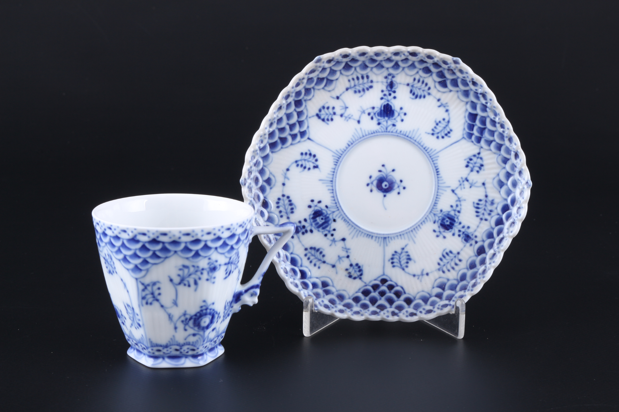 Royal Copenhagen Musselmalet Vollspitze 6 Kaffeetassen 1036, full lace coffee cups 1st choice, - Image 2 of 5