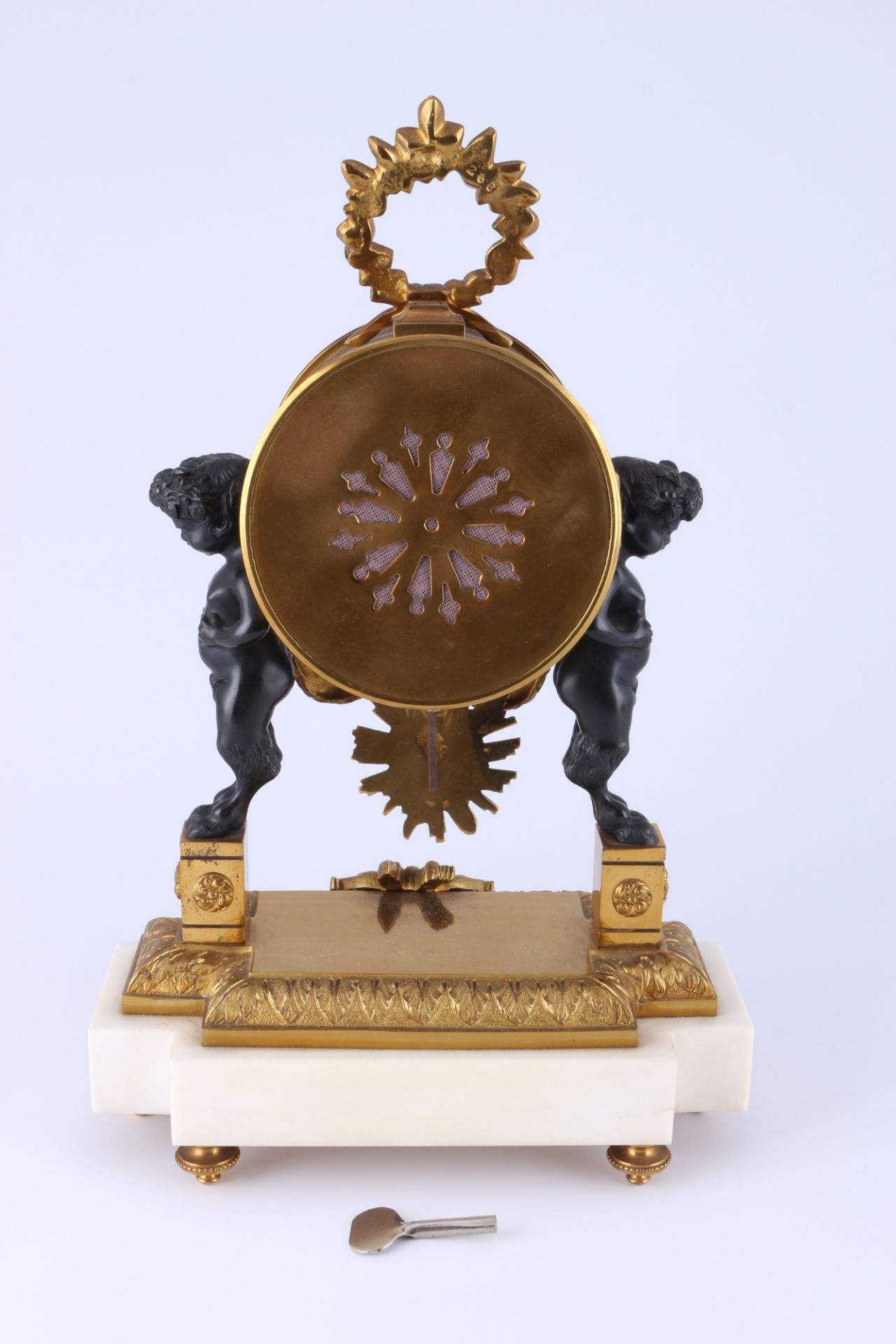 Portaluhr mit Faunfiguren Bronze, bronzportal mantel clock with faun figures, - Image 5 of 6