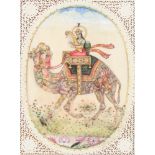 Indien Miniaturmalerei Reiterin auf Kamel, India miniature painting woman on camel,