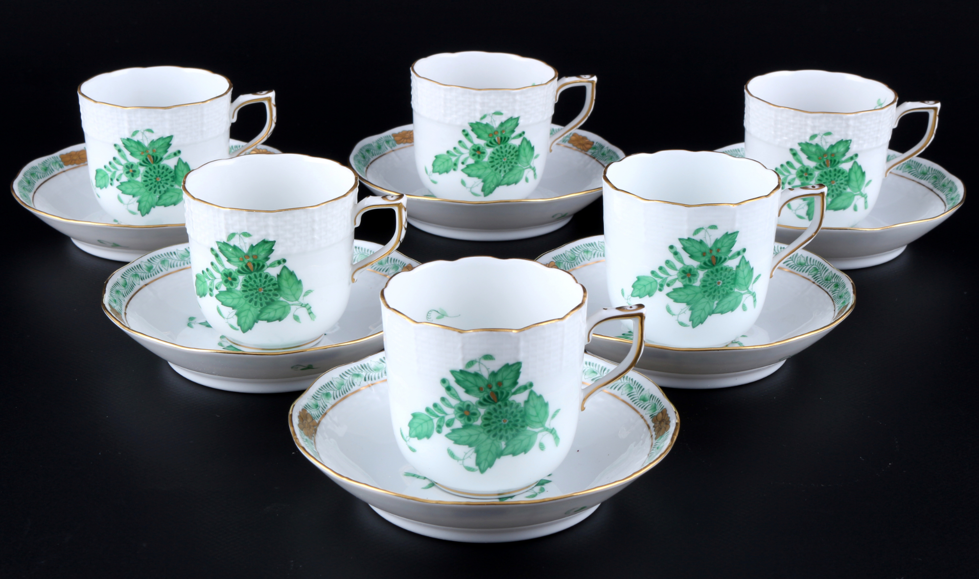 Herend AV Apponyi Vert 6 Mokkatassen, mocha coffee cups,