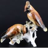 Karl Ens große Vogelgruppe Seidenschwänze, Volkstedt, porcelain pair of waxwings,