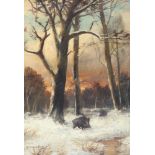 A. Deventer 19. Jahrhundert, Wildschweine im Winter, 19th Century Wild Boars in Winter,