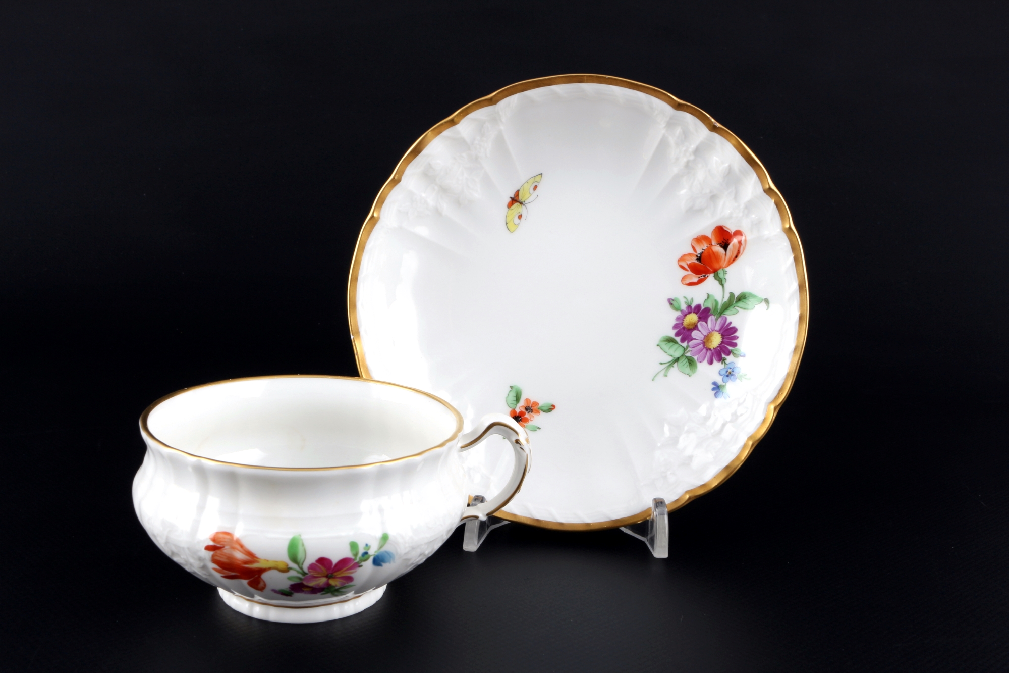 KPM Berlin Rocaille Teekanne mit 4 Teetassen, tea pot with 4 tea cups, - Image 2 of 4