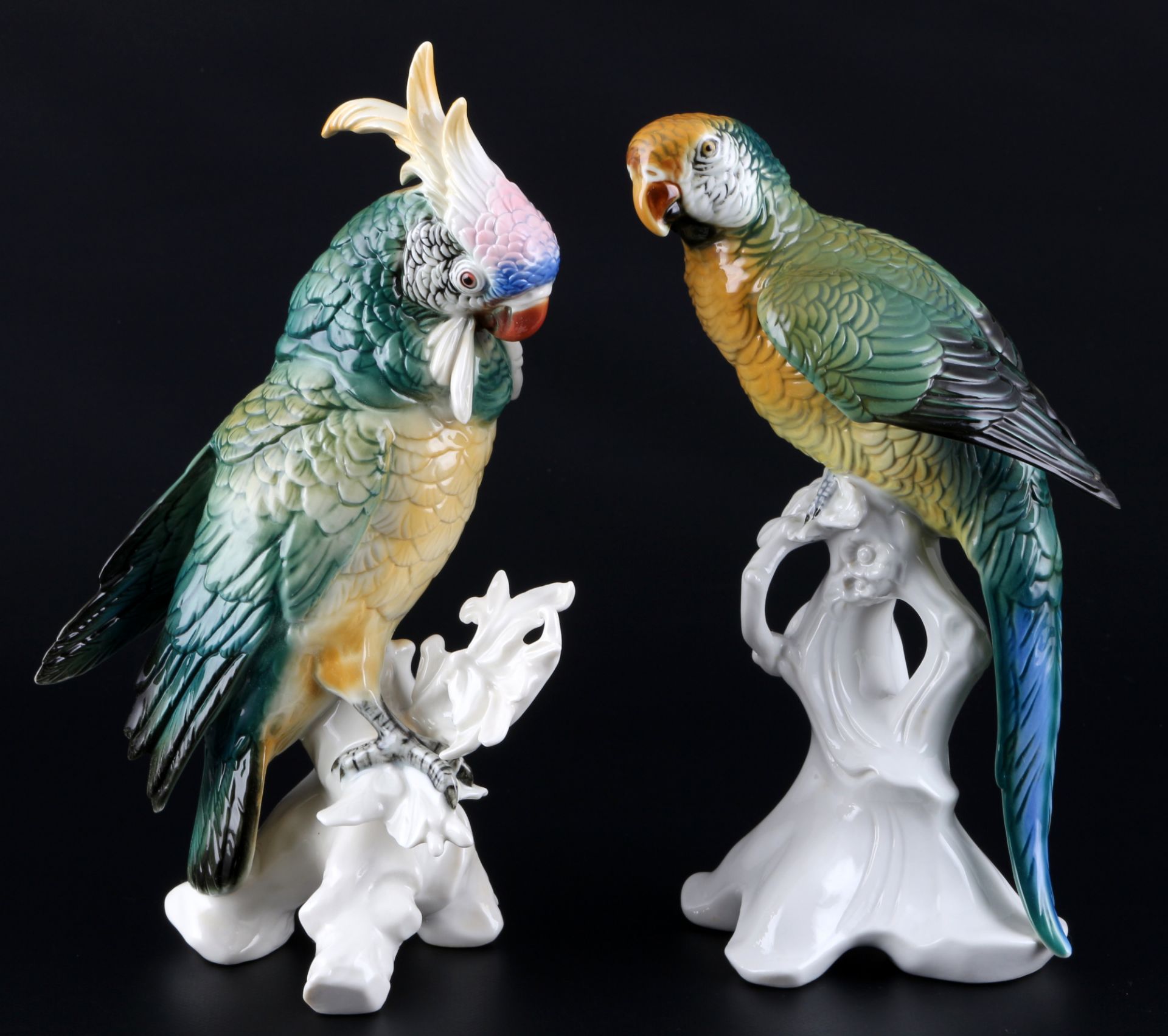 Karl Ens großer Kakadu und Ara Papagei, Volkstedt, porcelain cockatoo and parrot,