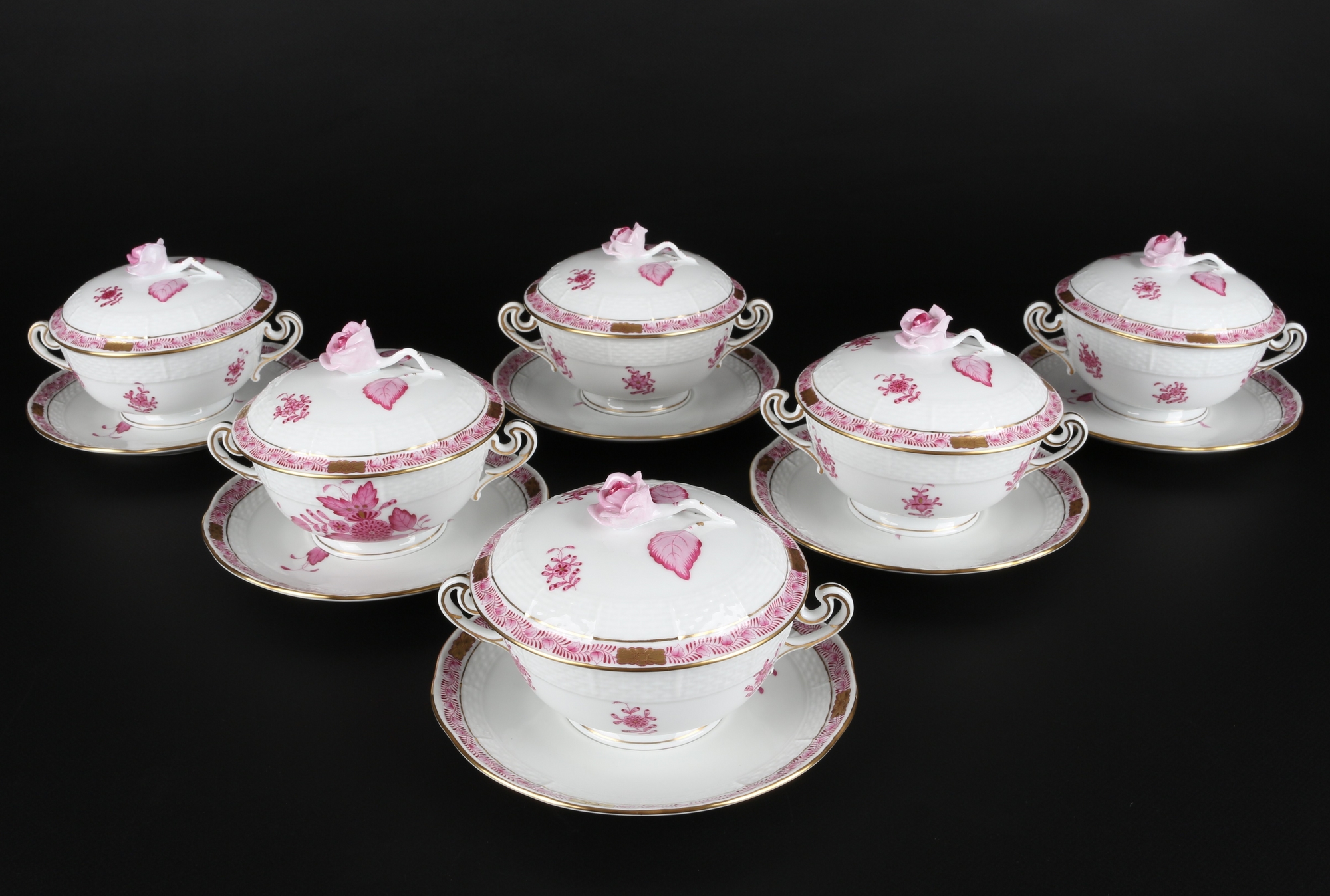 Herend Apponyi Purpur 6 Suppentassen, soup cups,