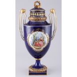 Meissen kobaltblaue Potpourri-Henkelvase 1.Wahl, 1860-1924, potpourri handled vase 1st choice,