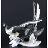Karl Ens große Vogelgruppe Elstern, Volkstedt, porcelain pair of magpies,