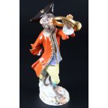 Meissen Affenkapelle Waldhornbläser, french horn player monkey chapel,