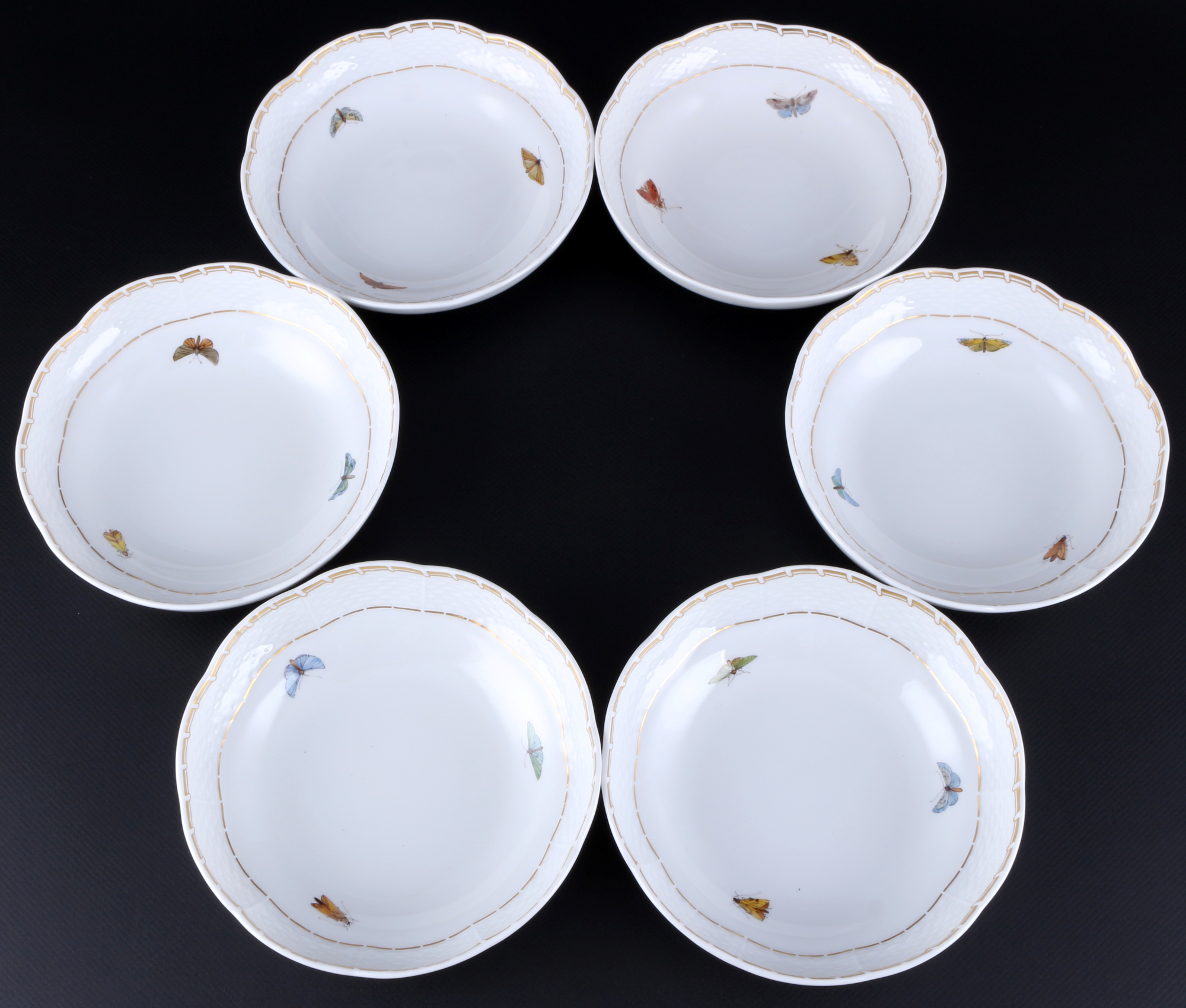 Meissen Vogelmalerei 6 Schälchen / UT 1.Wahl, bowls / saucers 1st choice,