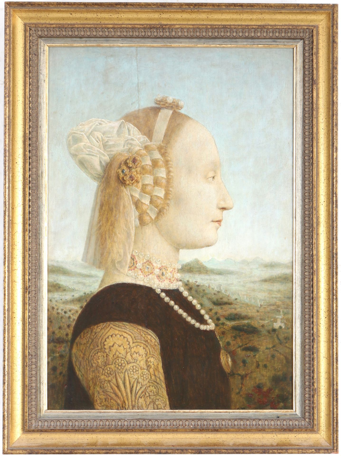 Unbekannter Maler des 19. Jahrhundert, Portrait Battista Sforza Ehefrau von Urbino da Montefeltro, - Image 2 of 3