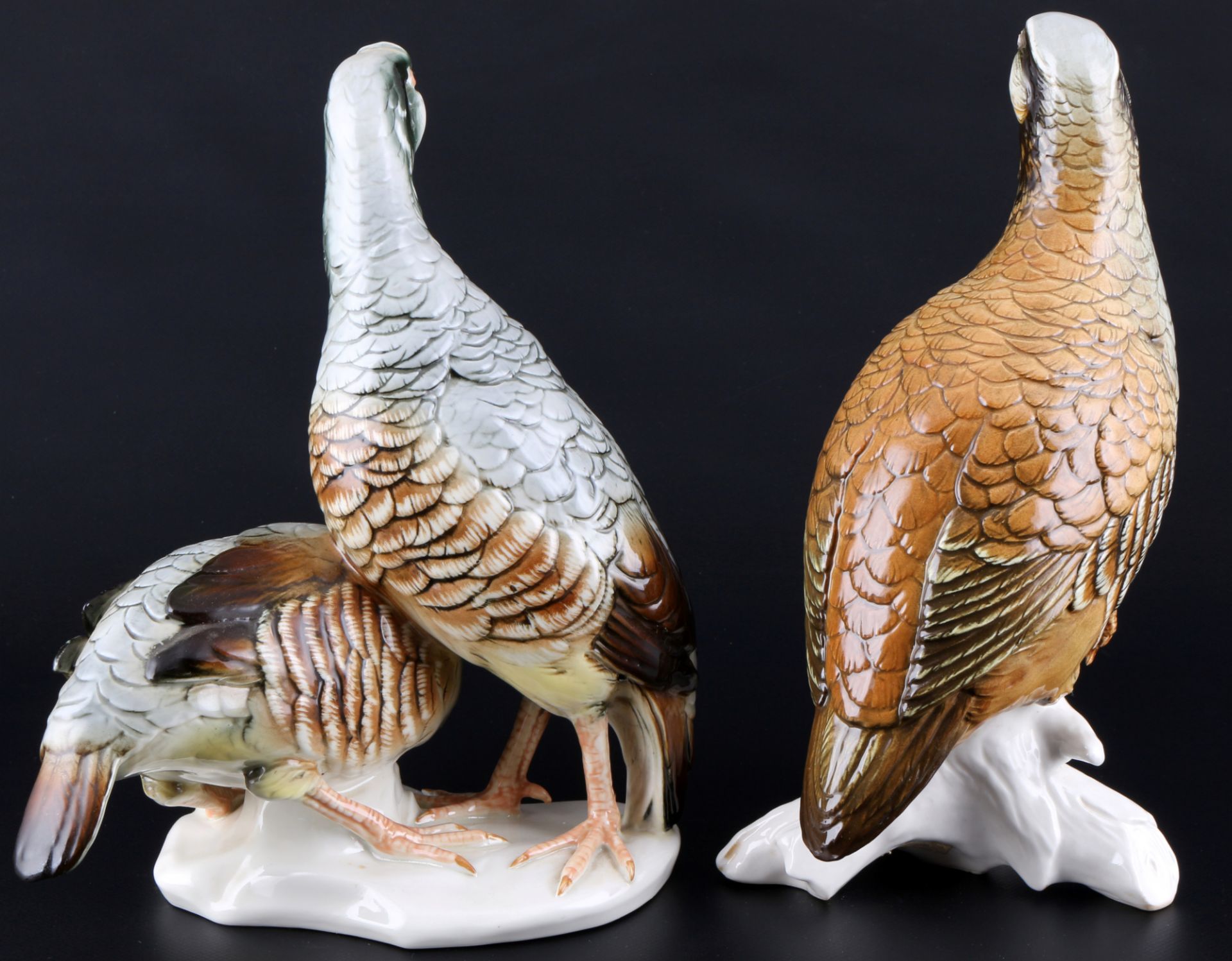 Karl Ens 2 große Rebhuhn-Figuren, Volkstedt, porcelain partridge with partridge pair, - Image 2 of 4