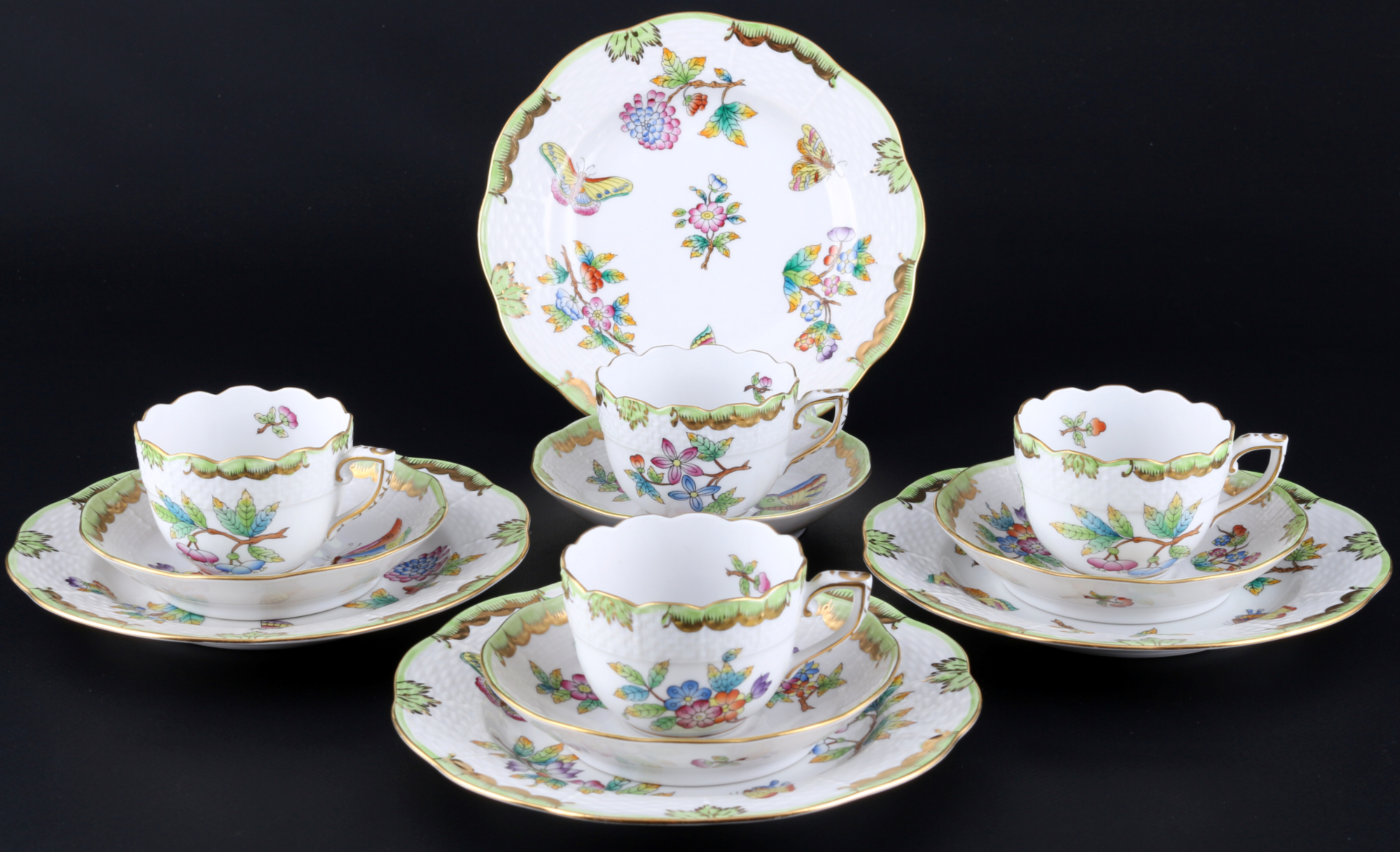 Herend VBO Queen Victoria 4 Mokkagedecke, mocha coffee cups with saucers and dessert plates,