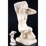 Hutschenreuther / Royal Dux 2 Aktfiguren - weiblicher kniender Akt, kneeling female nude act,